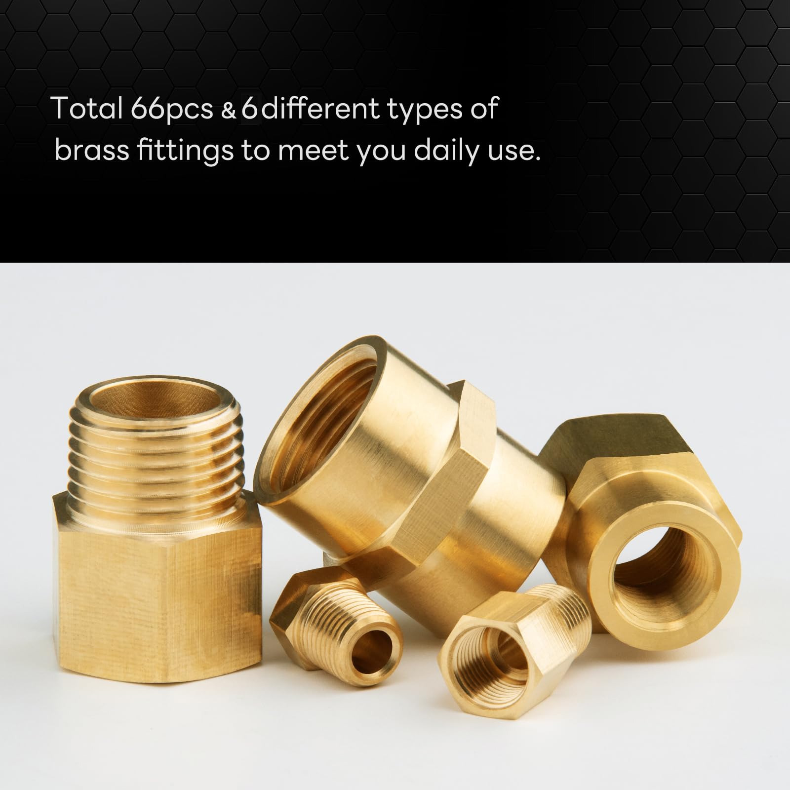 KOOTANS 66pcs Brass Pipe Fittings Assortment Kit - NPT Adapters, Reducer Bushings, Hex Nipples, Reducing Couplings & Plugs for Plumbing, HVAC & DIY Projects
