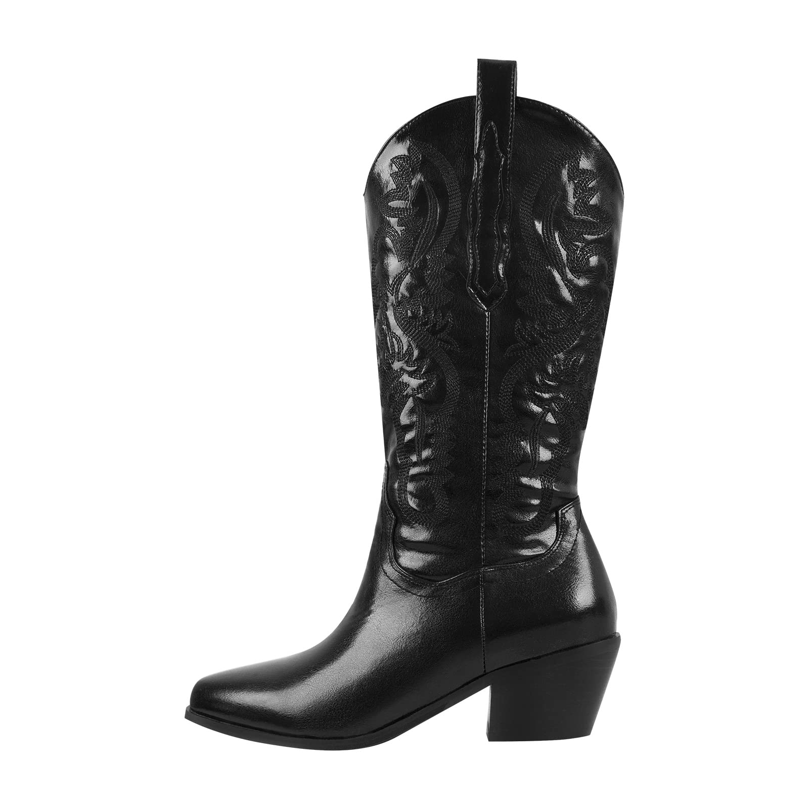 Richealnini Women's Embroidered Cowboy Boots - Pull-On Mid Calf Western Booties for Country, Rodeo & Casual Wear