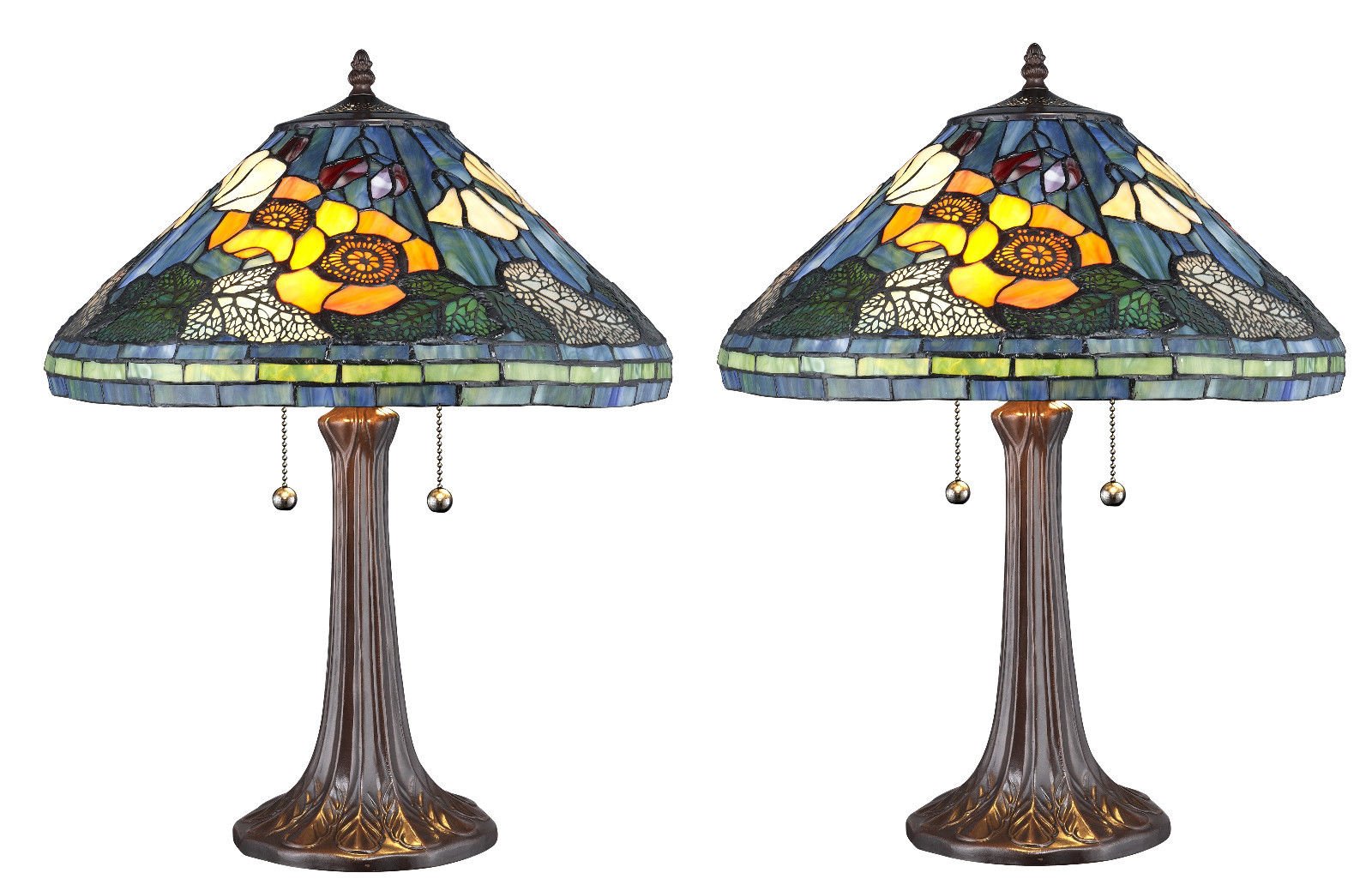 Serena D'italia Tiffany Stained Glass Water Lily Table Lamp Set - Handcrafted Italian Art Nouveau Style Lamp for Living Room, Bedroom & Office Decor