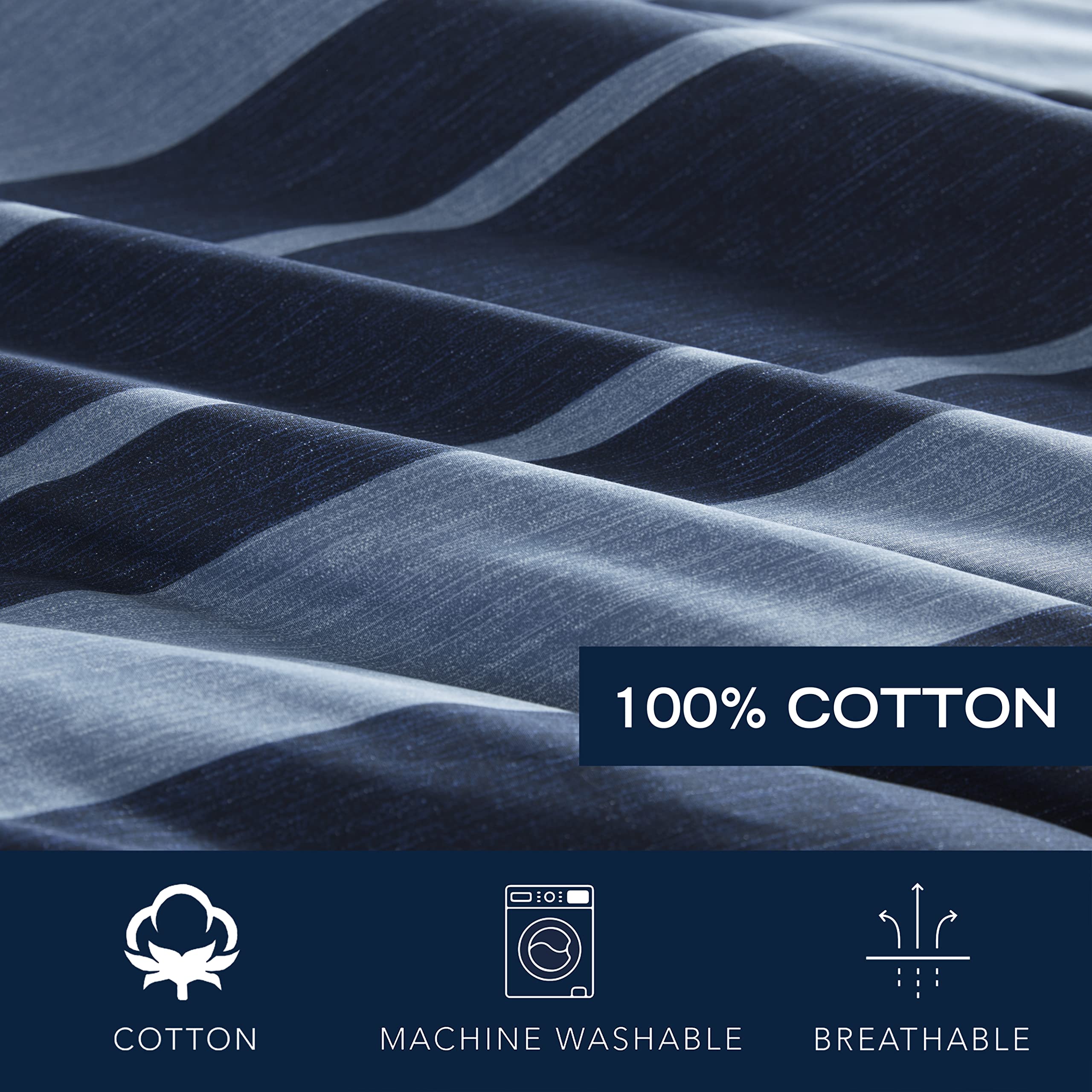 Nautica Queen Comforter Set - 100% Cotton Reversible Bedding with Matching Shams | Stylish Navy Blue Home Decor for Master Bedroom | Cozy & Breathable All-Season Bedding Set (Longpoint Blue, Queen Size)