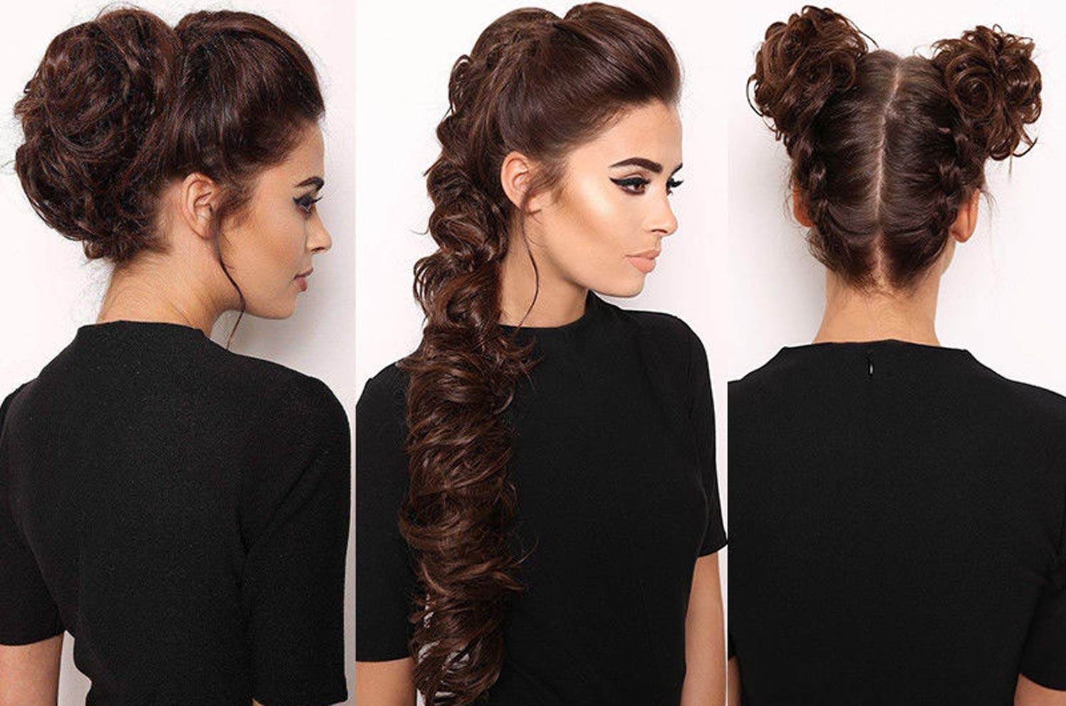 FLUSHIA Messy Frill Hair Extension for Juda Bun Maker - Ponytail Extension - 1 Pack Brown Hairpiece for Women - Perfect for Parties, Weddings & Cosplay