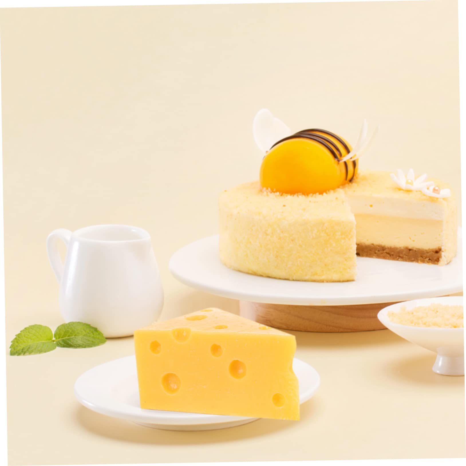 Mobestech 4pcs Realistic Simulation Cheese Model - Fake Cheese Toys for Kids, Pretend Play Food, Cake Display Prop, Artificial Dessert Decor, Perfect for Play Kitchen, Party Decor, and Educational Activities