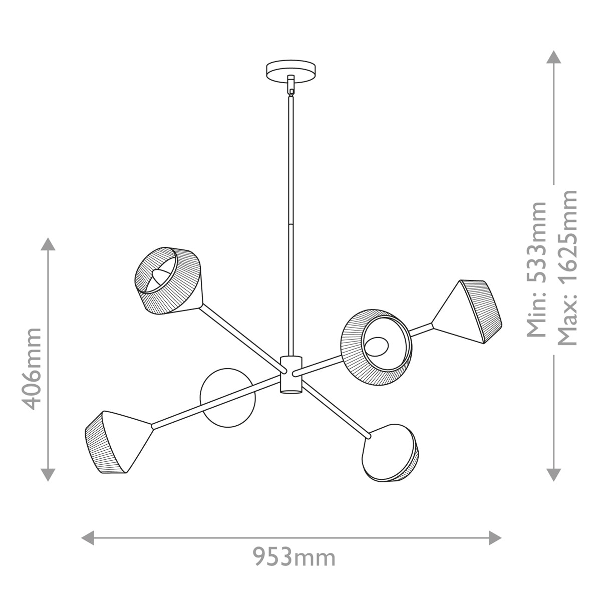 Alora Mood Daphne 5-Light Chandelier in Matte Black & Natural Finish - E14 Bulb Base | Perfect for Dining Room, Bedroom, or Entryway Lighting