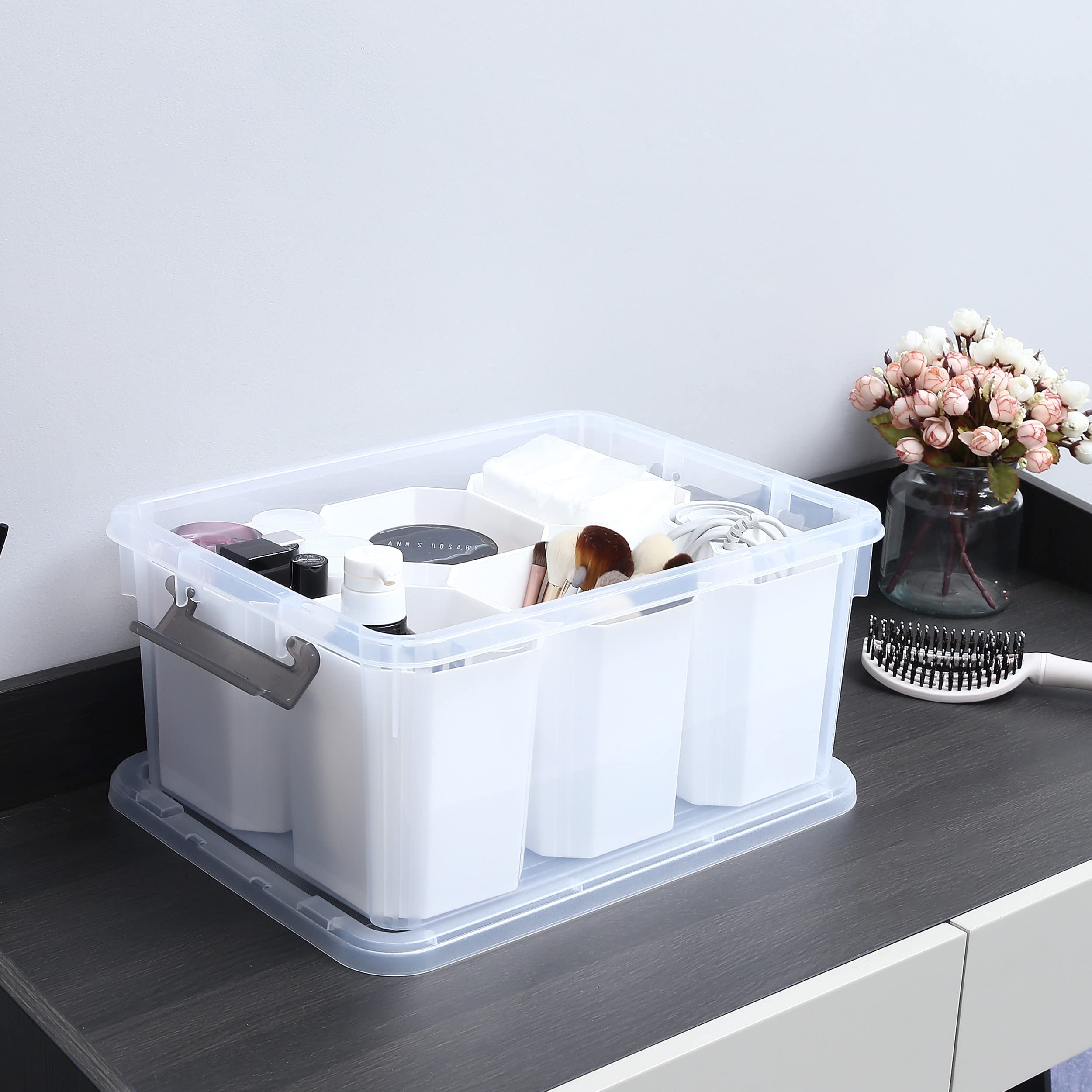 Citylife 17 QT Clear Plastic Storage Bins with Lids - Stackable Organizing Containers for Tools, Crafts, Crayons | Perfect for Home, Office & Classroom Organization