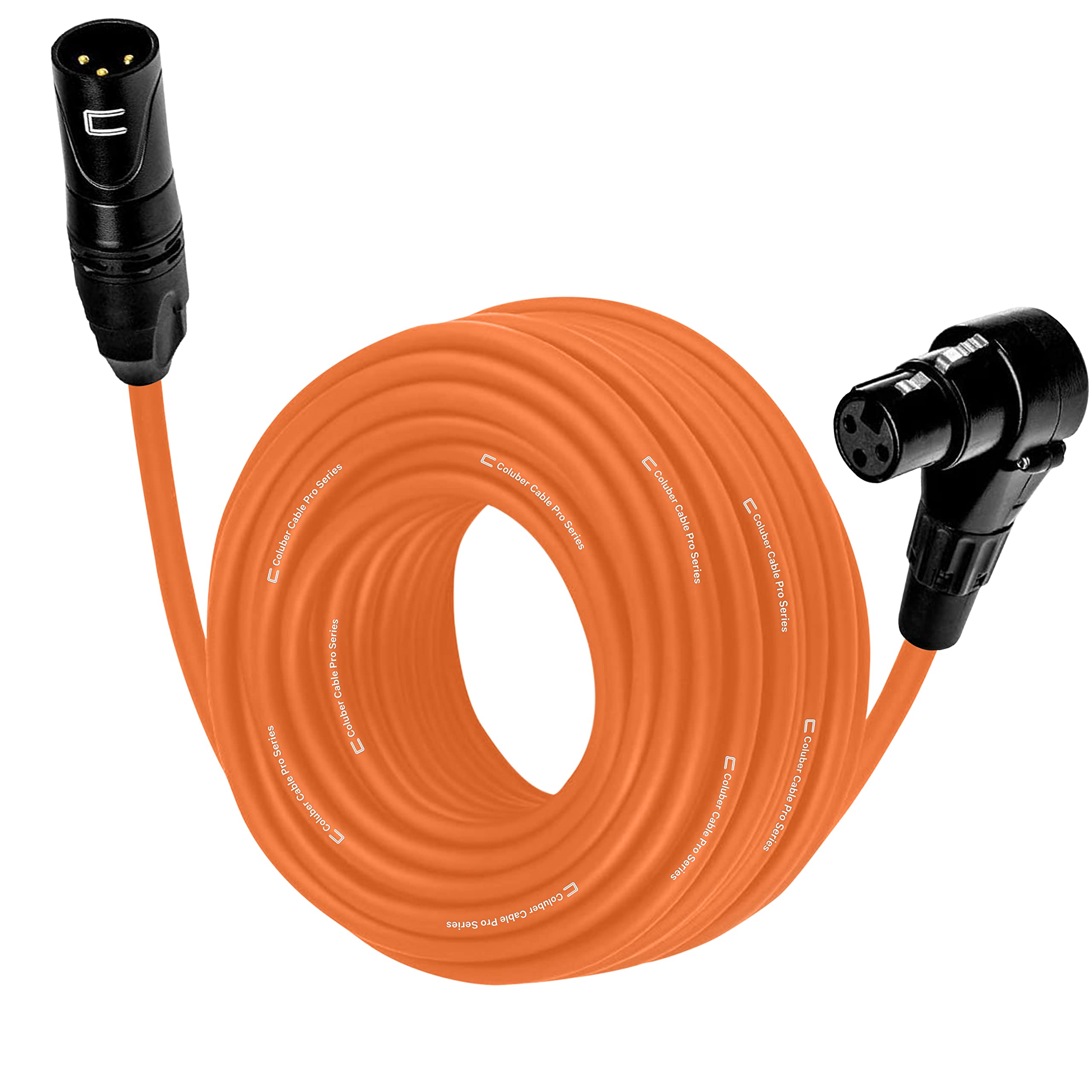 Professional 30ft Orange Balanced XLR Cable - Male to Right Angle Female 3-Pin Microphone Connector for Powered Speakers, Audio Interface & Mixer - Perfect for Live Performances, Studio Recording & DJ Setups