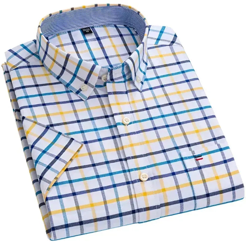 Men's Big Check Short Sleeve Casual Shirt - Stylish Plaid Summer Shirt for Outdoor Activities & Travel