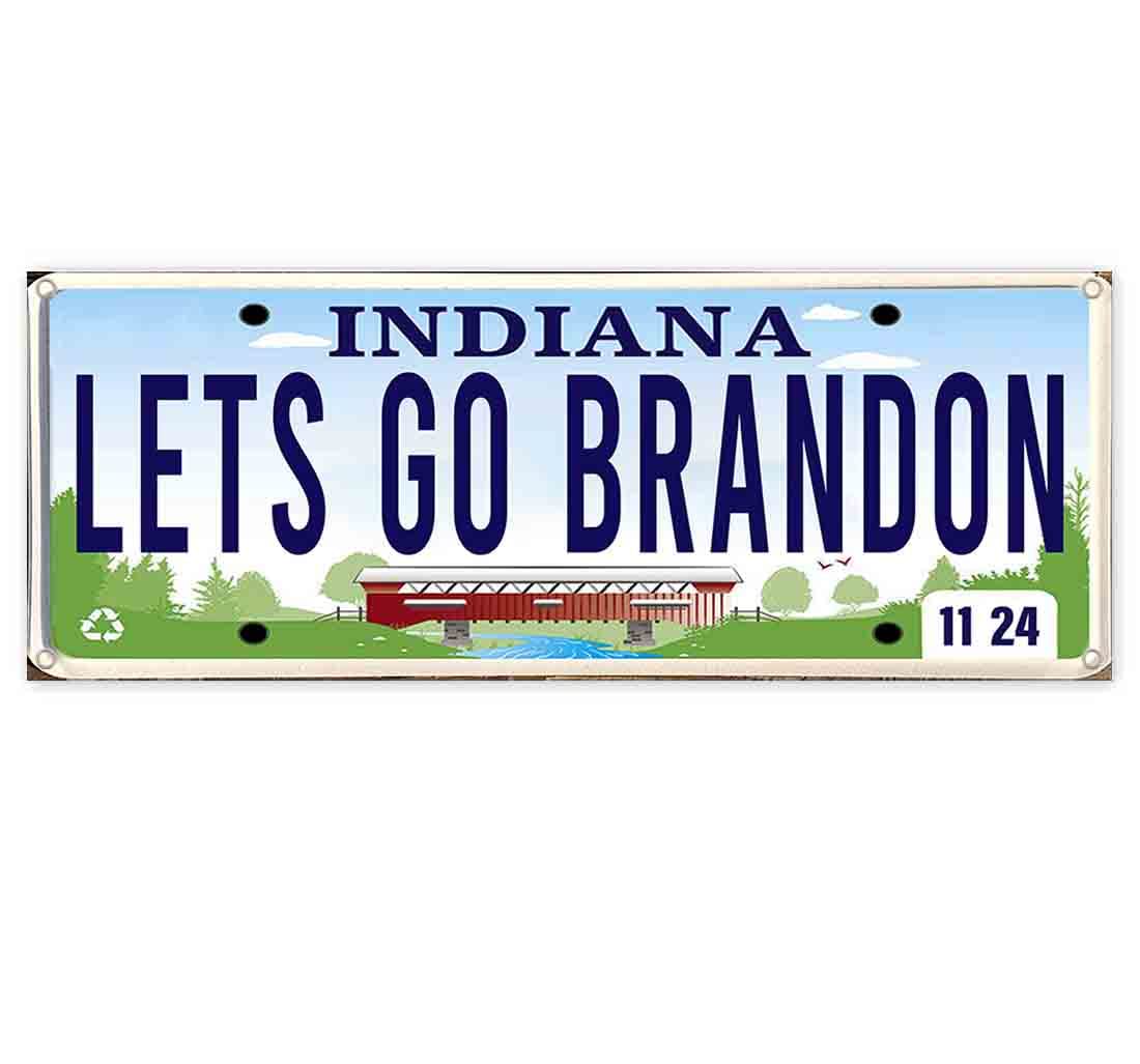 Lets Go Brandon Heavy-Duty Vinyl License Plate Banner - 13 oz Non-Fabric with Metal Grommets - Pro Trump Anti Biden MAGA Election Decor - Perfect for Cars, Trucks, Rallies & Political Events in Indiana USA