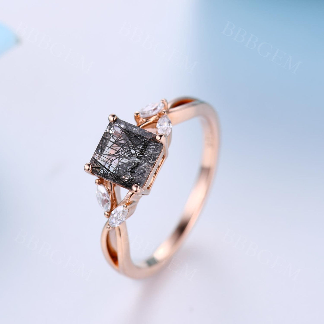 Natural Black Rutilated Quartz Diamond Engagement Ring for Women - Elegant Wedding Band, Promise Ring & Anniversary Jewelry Gift (Perfect for Proposals, Weddings & Special Occasions)