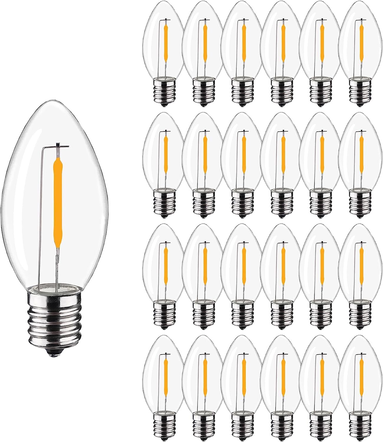 25-Pack LED Night Light Bulbs - Shatterproof C7 E12 Base Replacement Bulbs for String Lights & Salt Lamps - 0.6W (7W Equivalent) Warm White 2200K 50LM - Perfect for Bedrooms, Christmas Decor & Cozy Ambiance