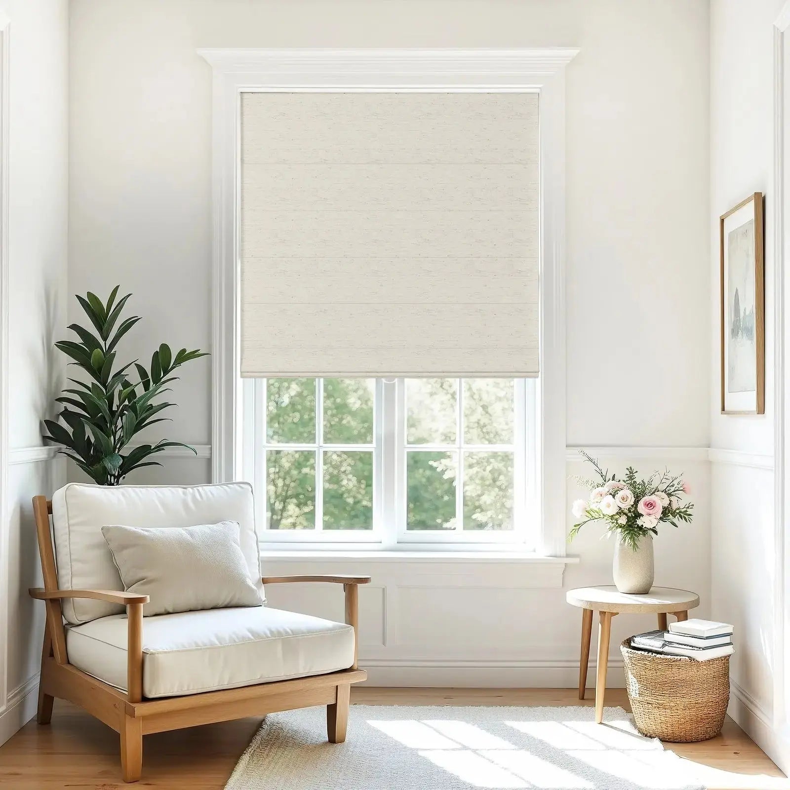 Alvin Motorized Blackout Roller Shade for Windows - Smart Home Linen Window Covering for Bedroom & Living Room Privacy & Light Control