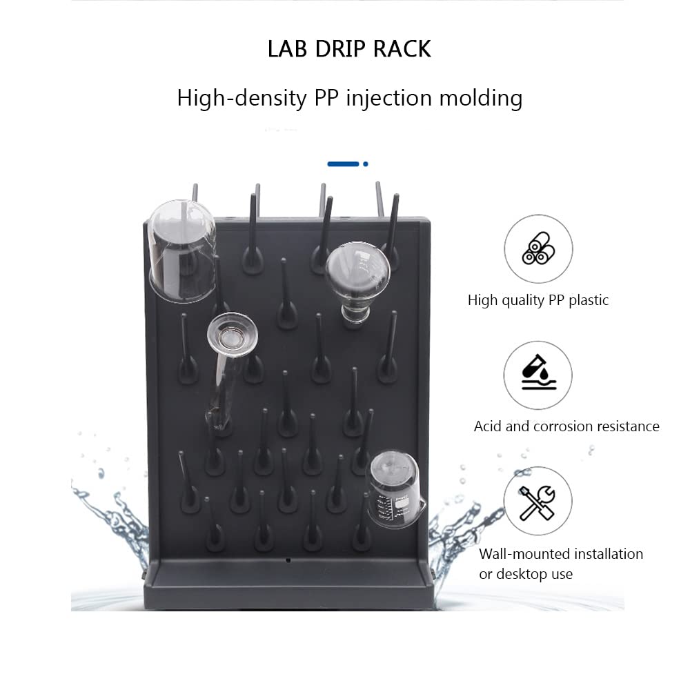 Lab Glassware Drying Rack - Wall Mount & Desktop Stand with 52 Removable PP Pegs | Durable PP Material Drain Rack for Chemistry Labs, Home Science Experiments & School Laboratories