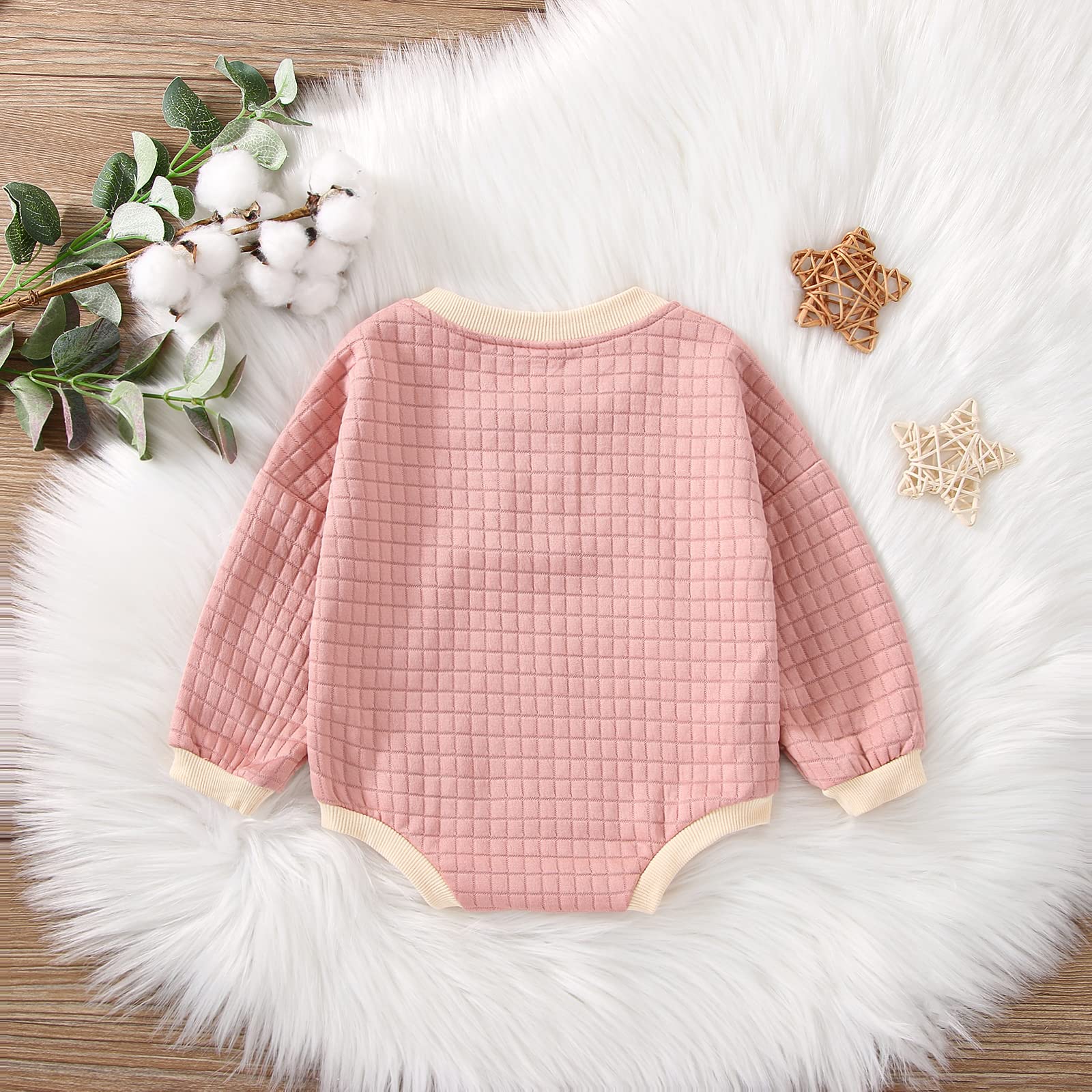 Emmababy Baby Boy & Girl Long Sleeve Romper - Soft Waffle Knit Jumpsuit with Button Front, Oversized Sweater Style for Infants | Perfect for Fall Outfits, Playdates & Family Photos