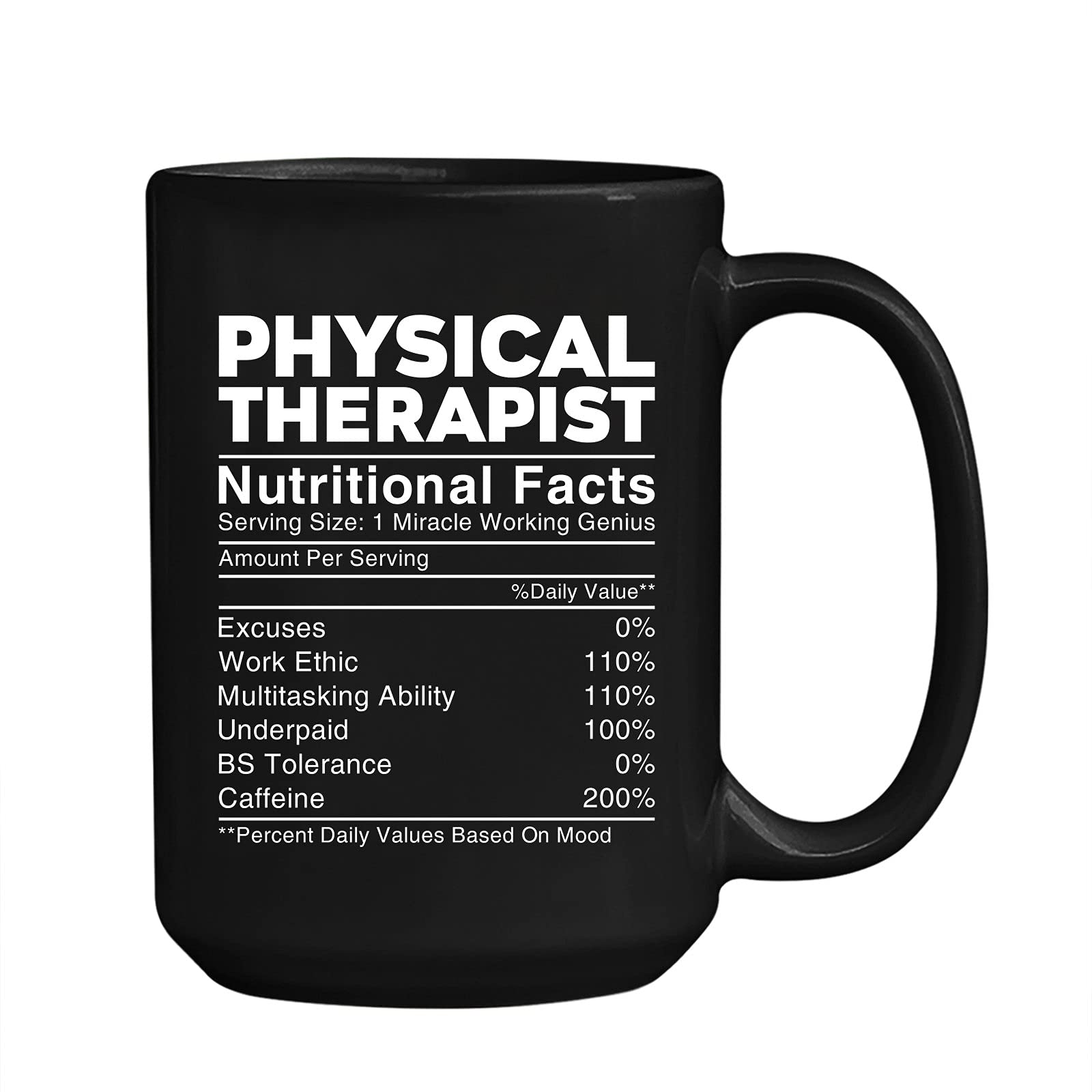 Funny Physical Therapist Coffee Mug - 11oz & 15oz Ceramic Tea Cup with Nutritional Facts Design - Perfect Gift for PTs, Occupational Therapists - Great for Clinics, Offices & Break Rooms
