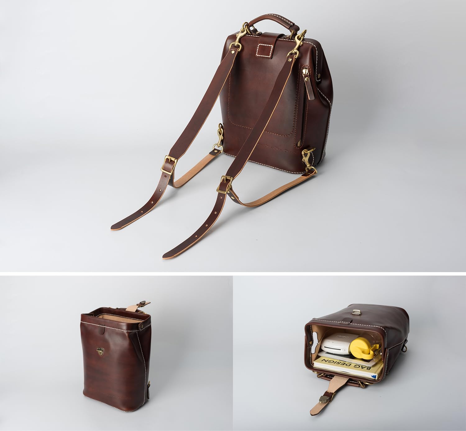 Premium Leather Doctor Bag Backpack for Women & Men - Hand Stitched Large Rucksack in Chocolate Brown - Perfect for Travel, Work & Everyday Use