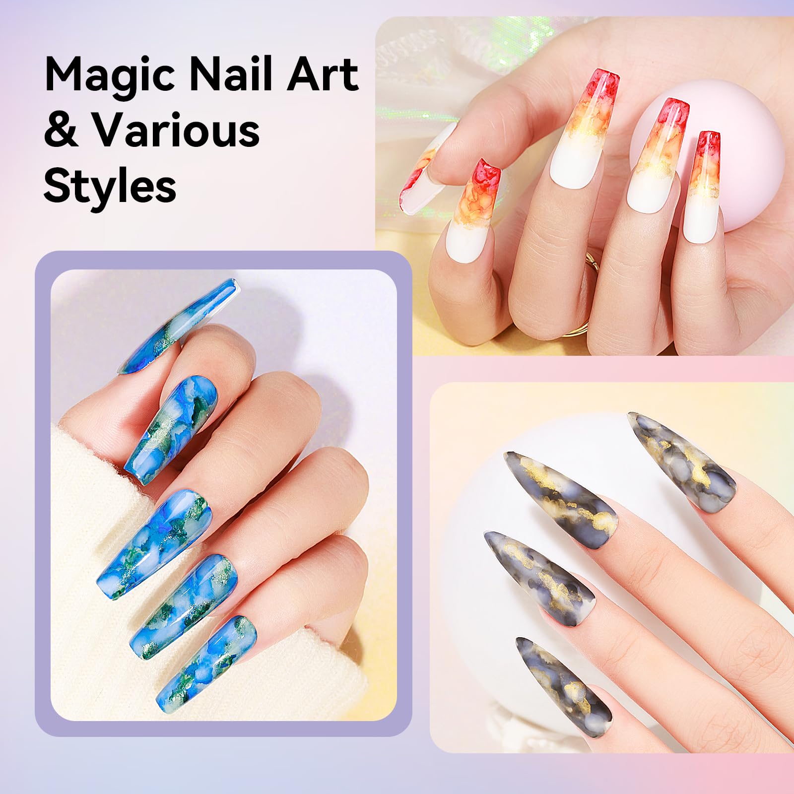 MIZHSE 8 Colors Glitter Marble Nail Polish Set - Blooming Marble Gel & Watercolor Nail Ink for DIY Nail Art, Home Manicure & Professional Salon Use - Perfect for Parties, Weddings & Special Occasions