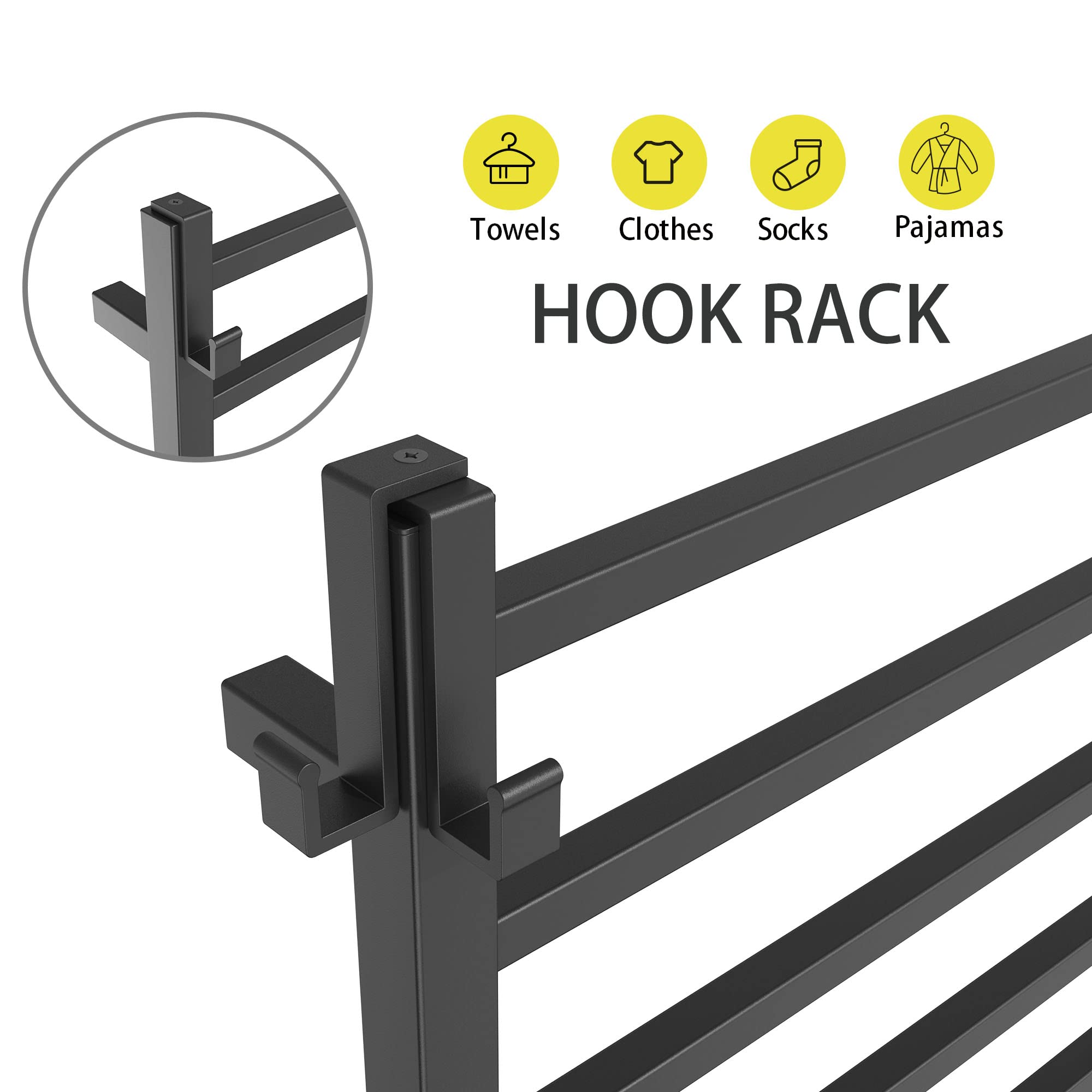 P&Bhusri 8-Bar Heated Towel Rack - Stainless Steel Matte Black Wall Mounted Electric Towel Warmer with Timer for Bathroom | Plug-in or Hard-Wired | Perfect for Spa, Luxury Hotels & Cozy Home Bathrooms
