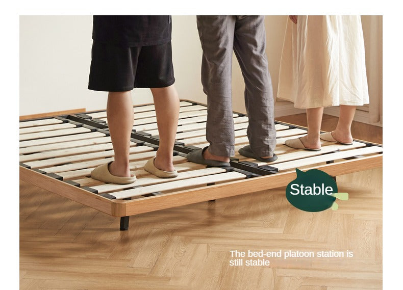 Solid Oak Wood Platform Bed - Headboard Free Modern Design with Night Light - Perfect for Bedroom, Guest Room & Small Spaces