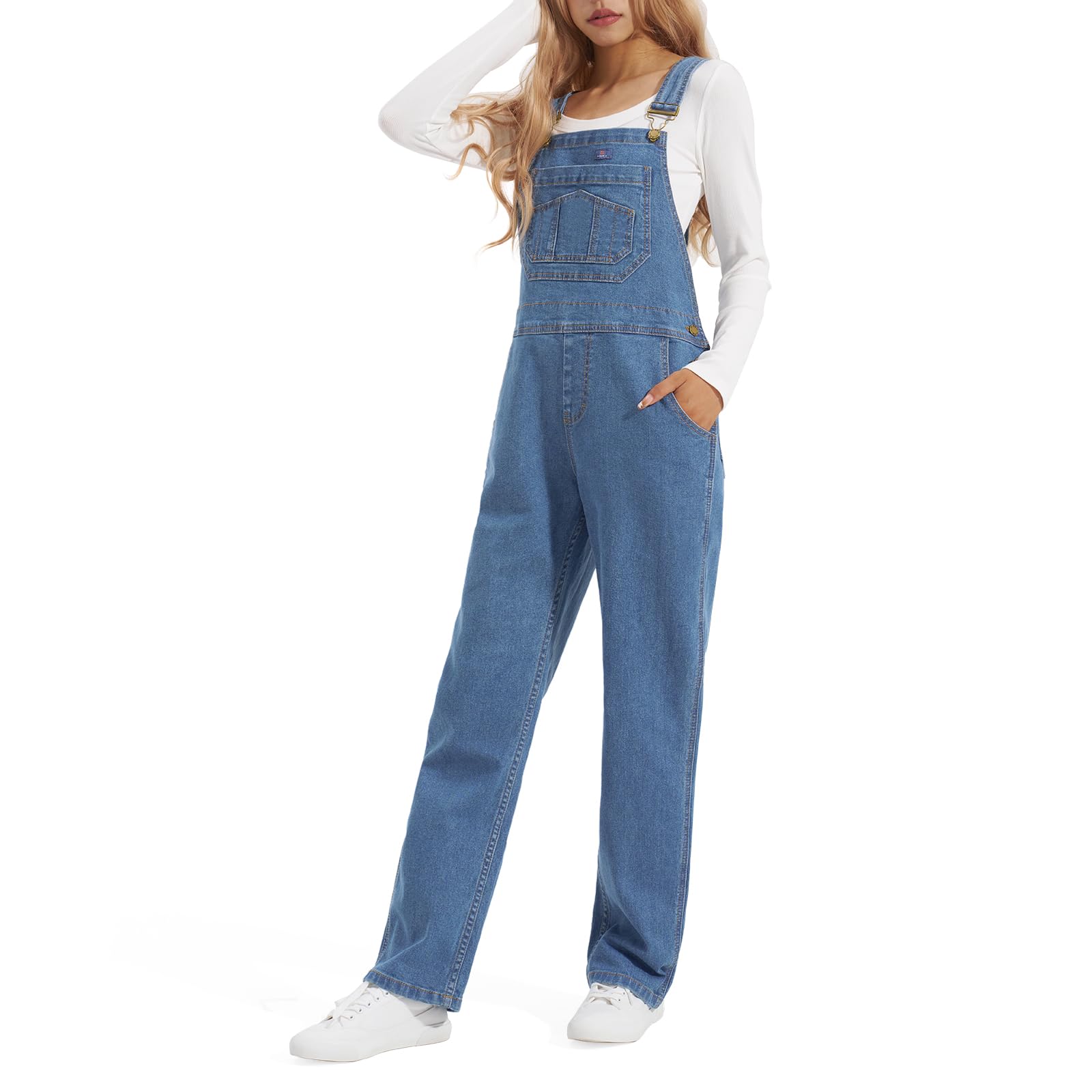 HISEA Women's Stretch Denim Bib Overalls - Relaxed Fit Casual Straight Leg Jean Overalls with Adjustable Straps & Pockets | Perfect for Work, Outdoor Activities & Everyday Wear