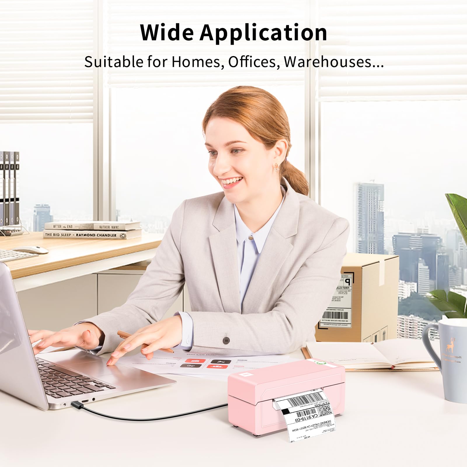 JADENS Pink Bluetooth Thermal Label Printer 4x6 - Wireless Shipping Label Printer for Small Business, Ecommerce & Packages | Compatible with iOS, Android, Mac, Windows | Works with Amazon, Etsy, eBay, Shopify | Perfect for Home Office, Warehouse & Shipping Centers