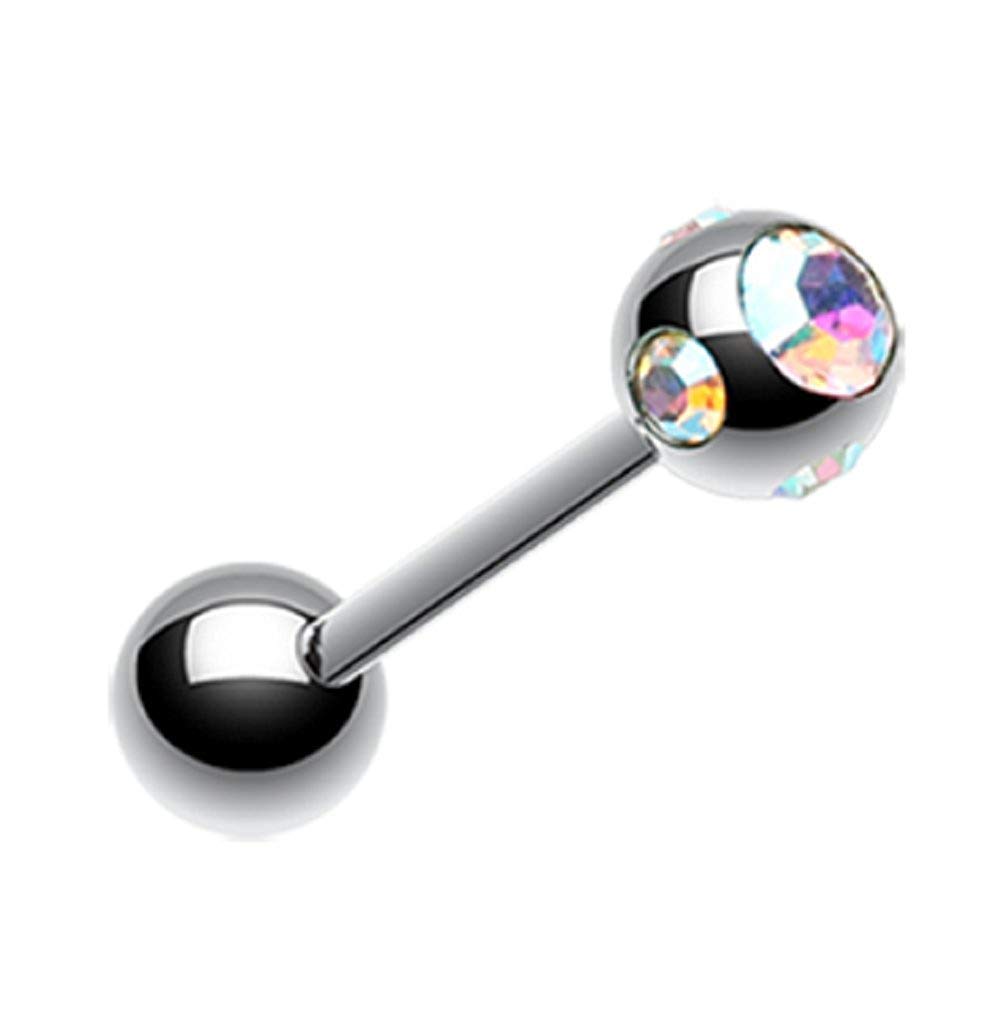 Aurora Gem Steel Tongue Ring - Body Jewelry for Piercing Lovers