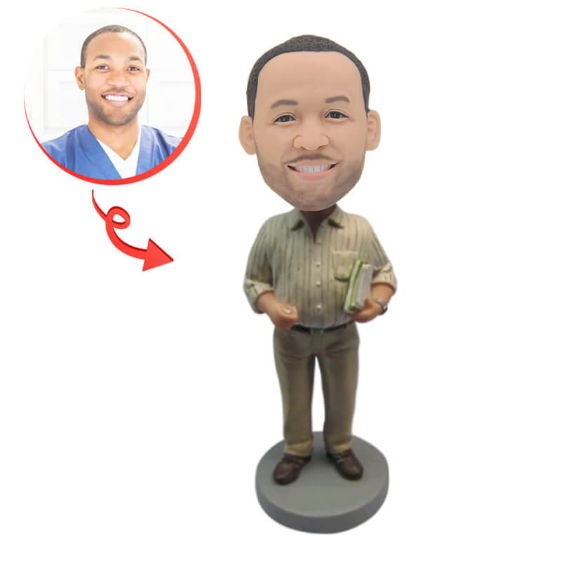 Custom Bobblehead of Guy Carrying Documents - Personalized Office Desk Decor, Funny Gift for Coworkers & Boss - Perfect for Corporate Events, Retirement Parties & Work Anniversaries