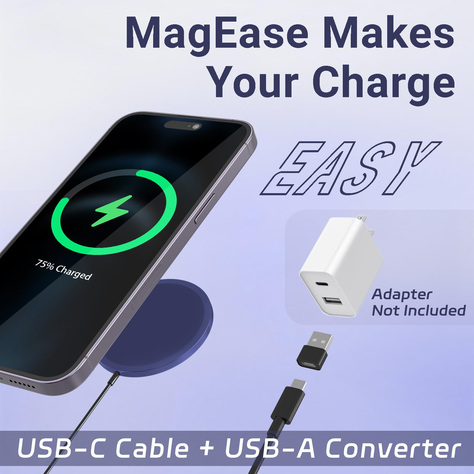15W Fast Wireless Charger for iPhone 16/15/14/13/12 Series & AirPods | MagSafe Compatible Magnetic Charging Pad with USB-C | Perfect for Home, Office & Travel | Blue