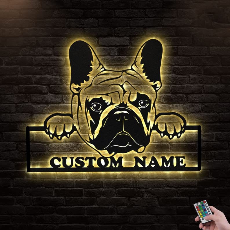Custom French Bulldog Metal Sign - Personalized Pet Dog Name & Family Wall Art - Outdoor & Indoor Home Decor for Dog Lovers - Perfect for Living Room, Bedroom, or Patio Decor