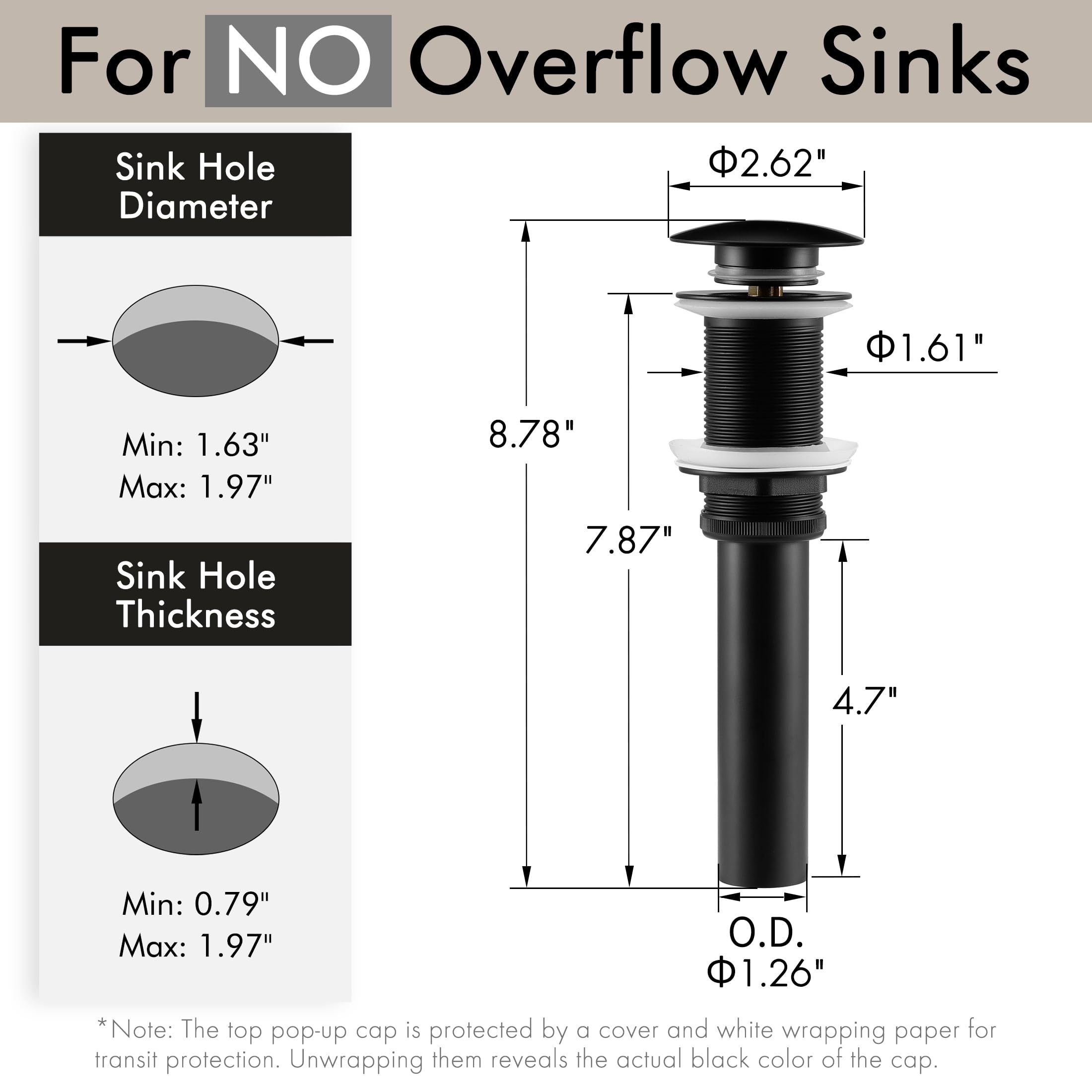 KES 2 Pack Black Bathroom Faucet with Sink Drain - No Overflow Modern Matte Finish for Bathroom Vanity, L3156ALF-BK-P2+S2008D-BK-TEM - Perfect for Home Renovation & Apartment Upgrades