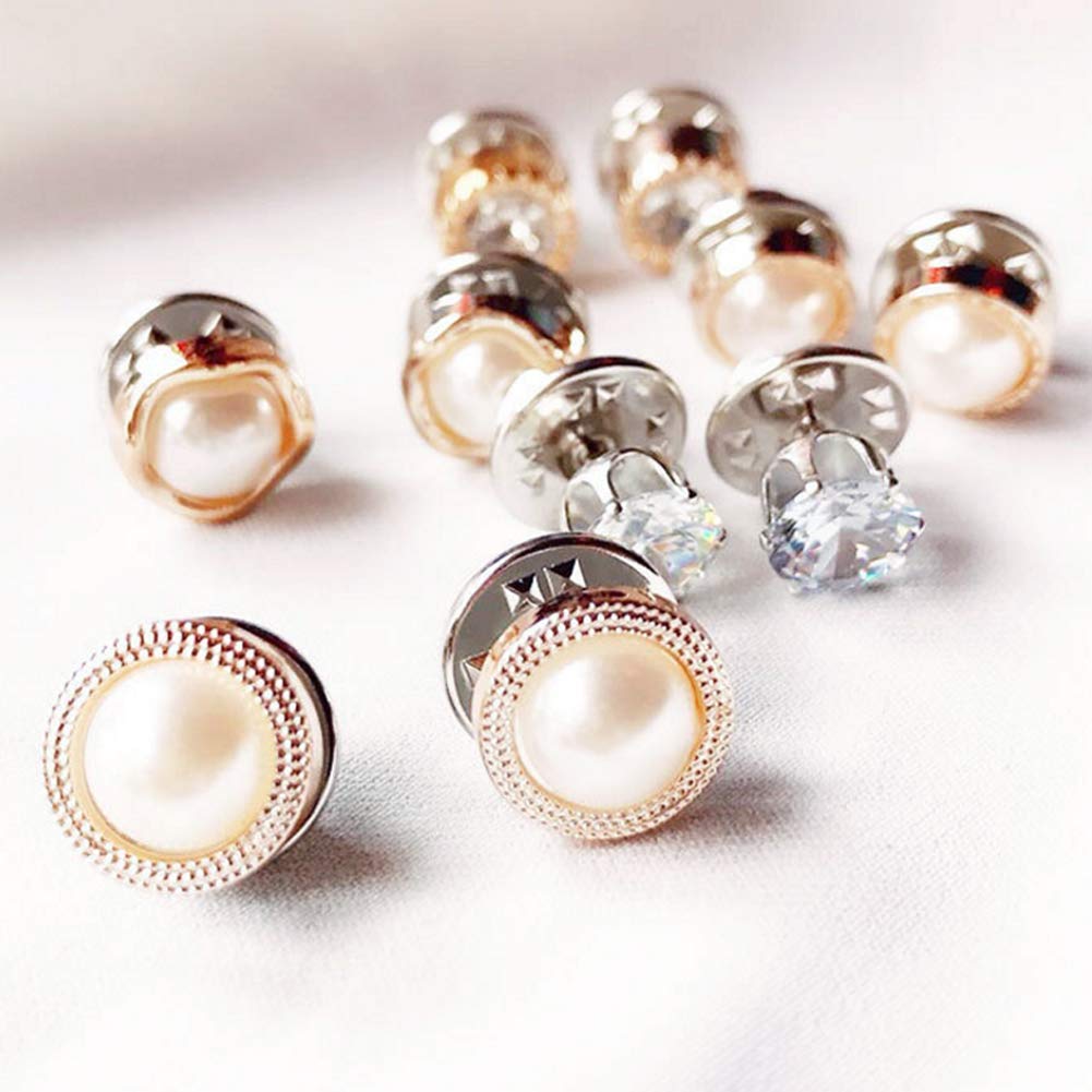 Joyci 10-Pack Women's Shirt Brooch Lapel Pins - Pearl & Metal Decorative Buttons with Safety Clutch Back for Blouses, Sweaters & Knitwear - Elegant Fashion Accessories for Office, Party & Special Occasions