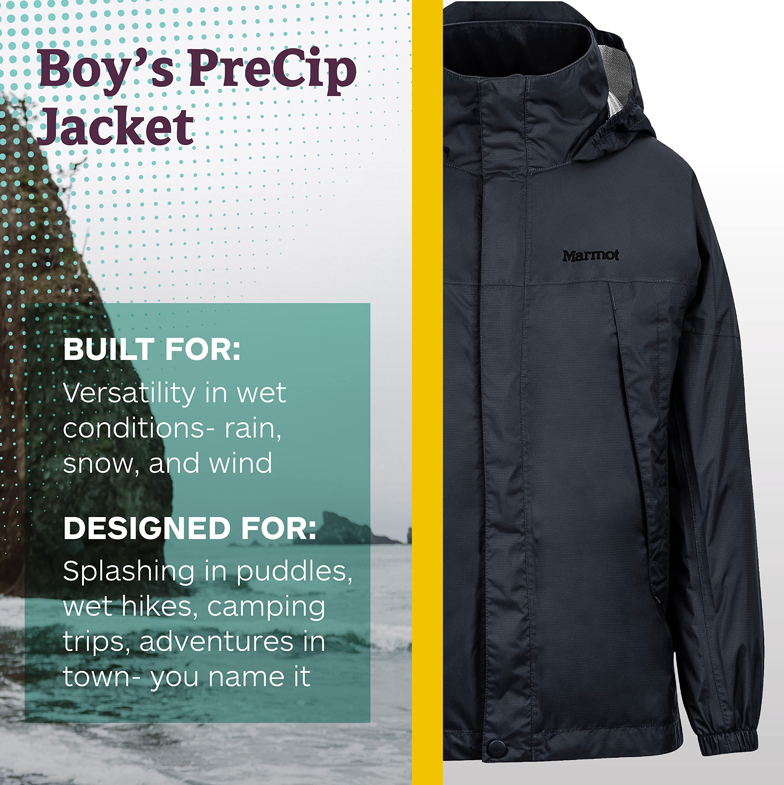 Marmot Boys Precip Jacket - Waterproof & Lightweight Rain Jacket for Kids - Perfect for Hiking, Camping & Outdoor Adventures