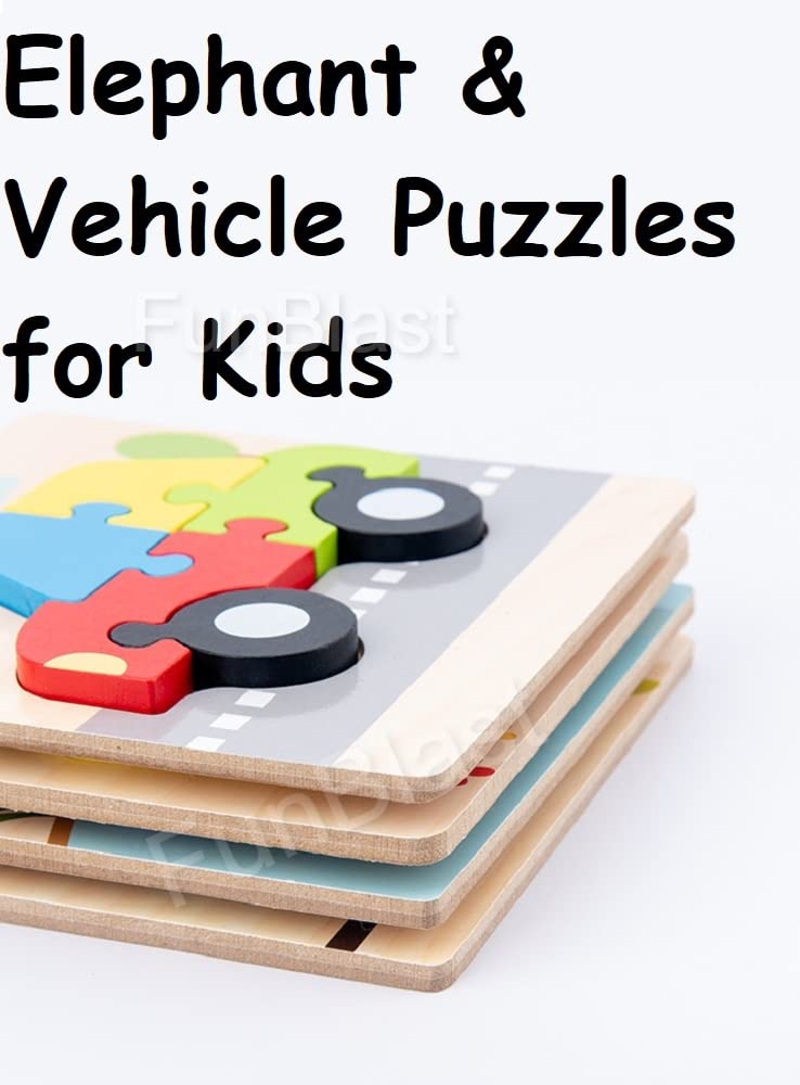 FunBlast Wooden Puzzles for Kids - Early Learning Educational Toys, Elephant & Vehicle 3D Puzzle Set for Toddlers & Preschoolers | Perfect for Birthday Gifts, Classroom Activities & Montessori Learning (Set of 2)