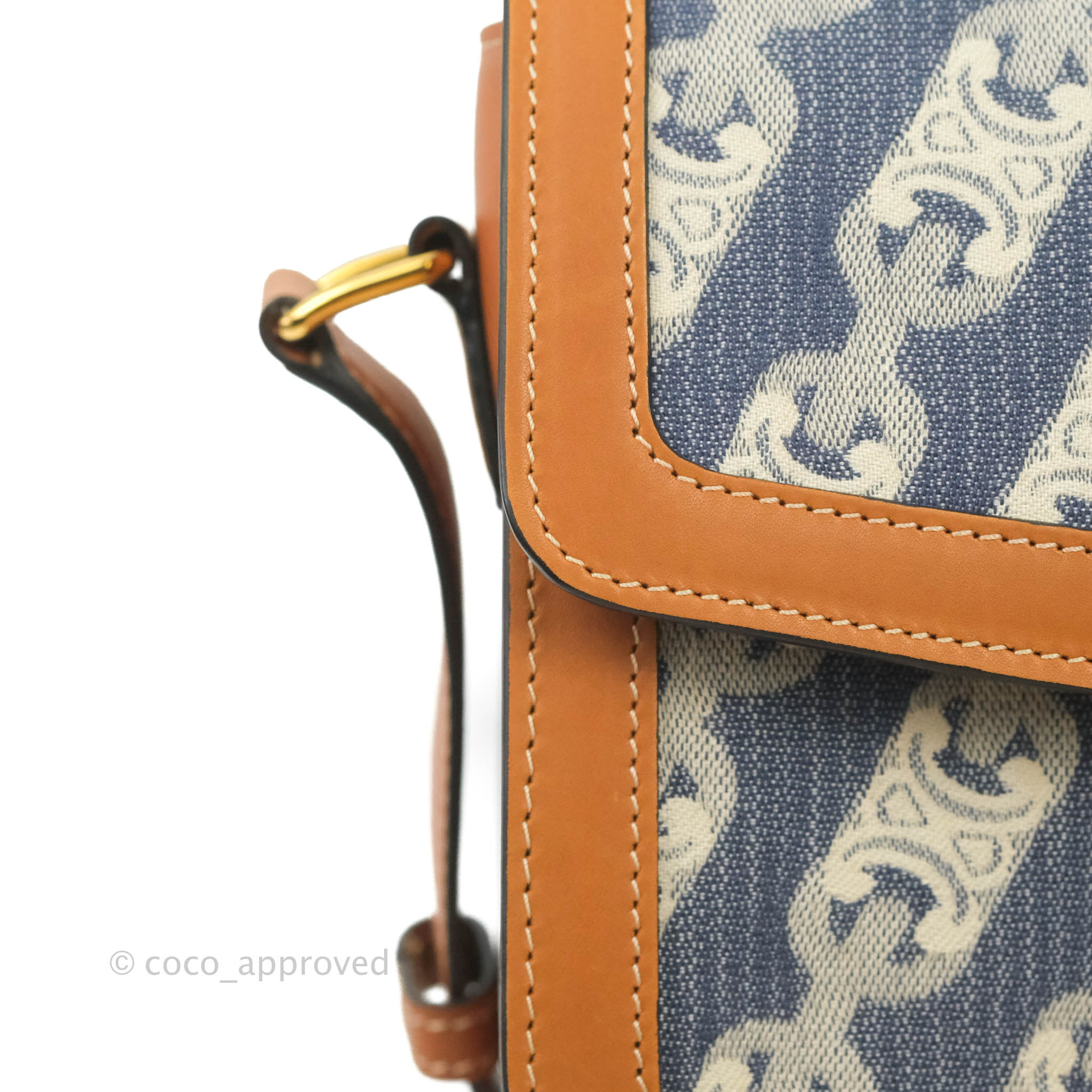 Celine Medium Triomphe Bag in Jacquard Canvas & Tan Calfskin with Chain Strap - Luxury Crossbody Purse for Women, Perfect for Work, Date Night & Travel