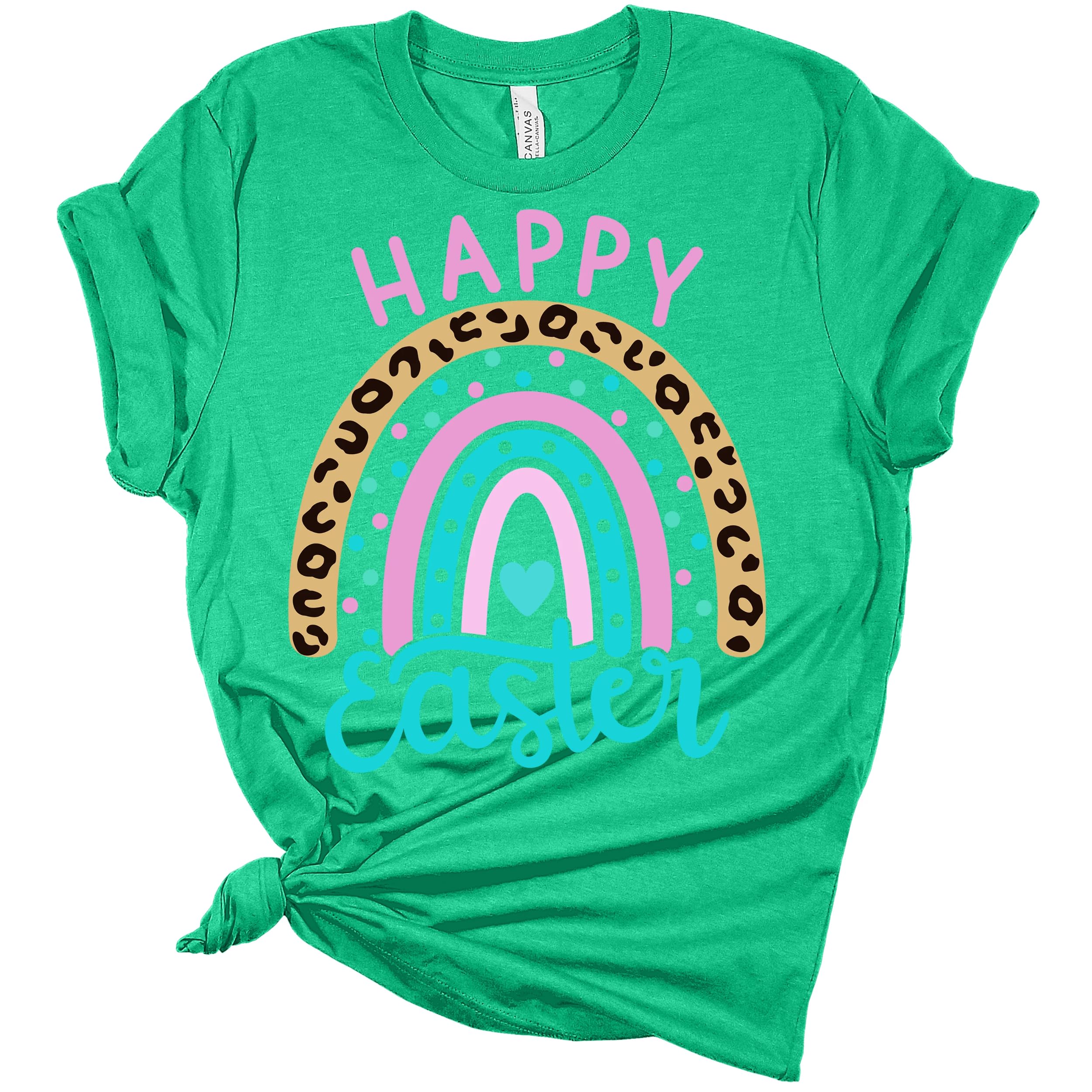 Happy Easter Leopard Print T-Shirt for Women - Funny Graphic Tee with Cute Easter Design | Perfect for Easter Parties, Spring Outfits & Casual Wear