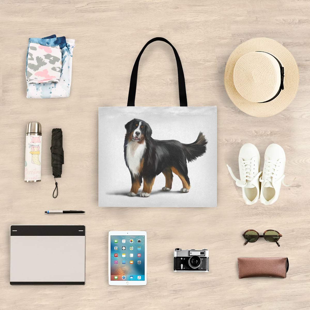 Bernese Mountain Dog Canvas Tote Bag - Eco-Friendly Pet Lover Shoulder Bag for Women | Perfect for Grocery Shopping, Gym, Travel, Beach & Laptop Carry