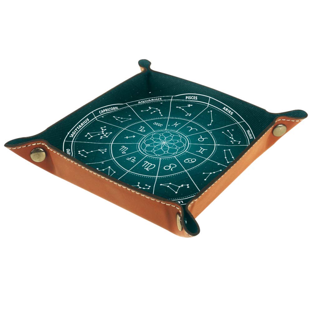 Serenasyoung Desktop Organizer Tray - Green Zodiac Wheel Storage Tray for Jewelry, Coins, Keys | Bedside, Vanity & Dresser Catchall Tray | Perfect for Home, Office & Travel Organization
