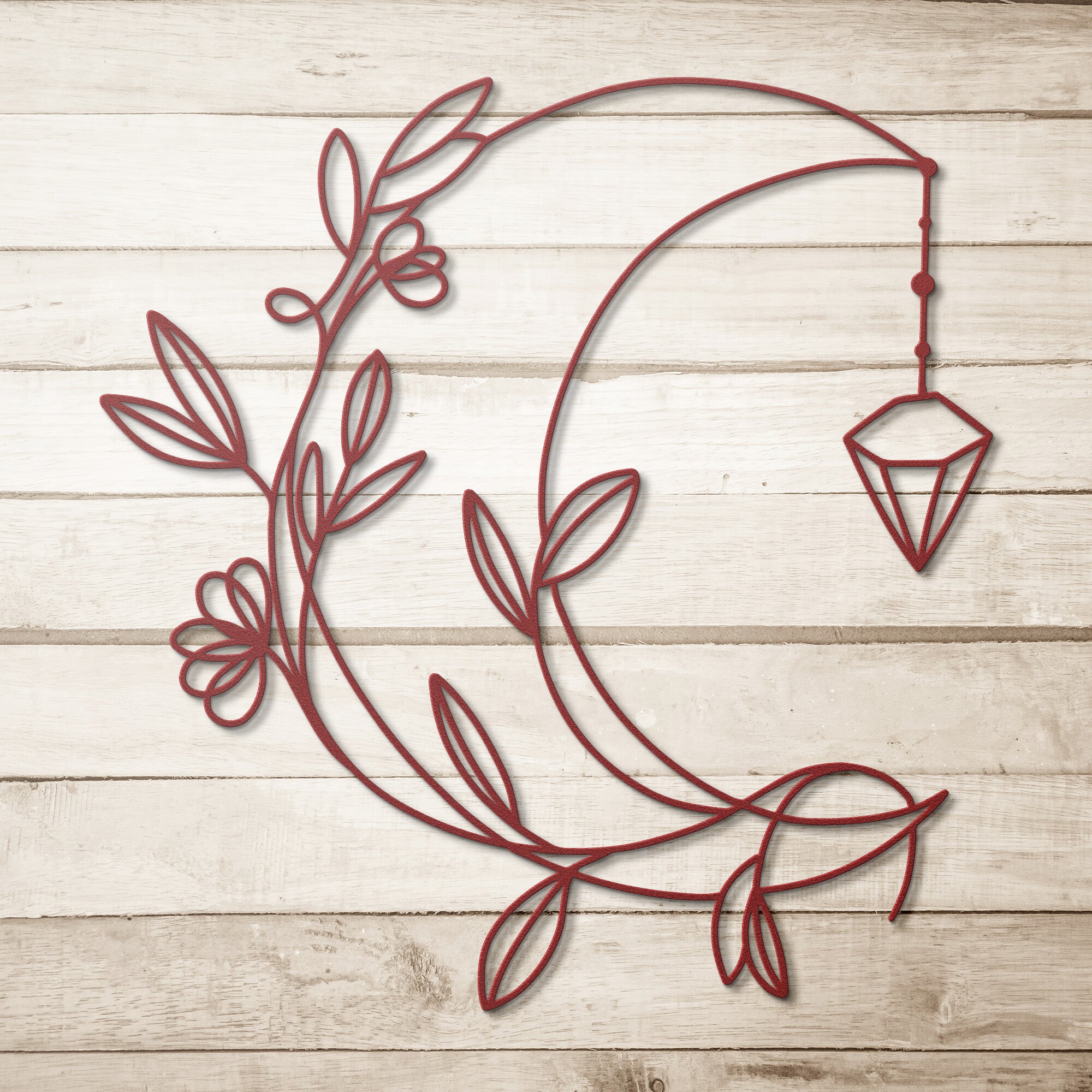 Floral Half Moon Steel Metal Wall Art Sign - Handcrafted Home Decor for Living Room, Bedroom & Office