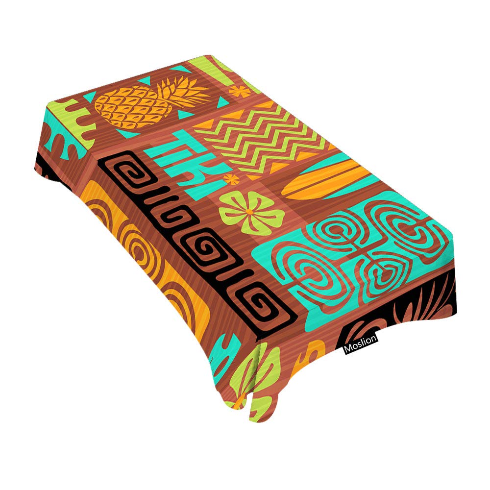 Vintage Retro Tiki Fish Floral Rectangular Tablecloth - 60 x 104 Inch Washable Decorative Dining Table Cover for Indoor/Outdoor Use - Perfect for BBQ, Picnic, Coffee Table, and Party Decorations