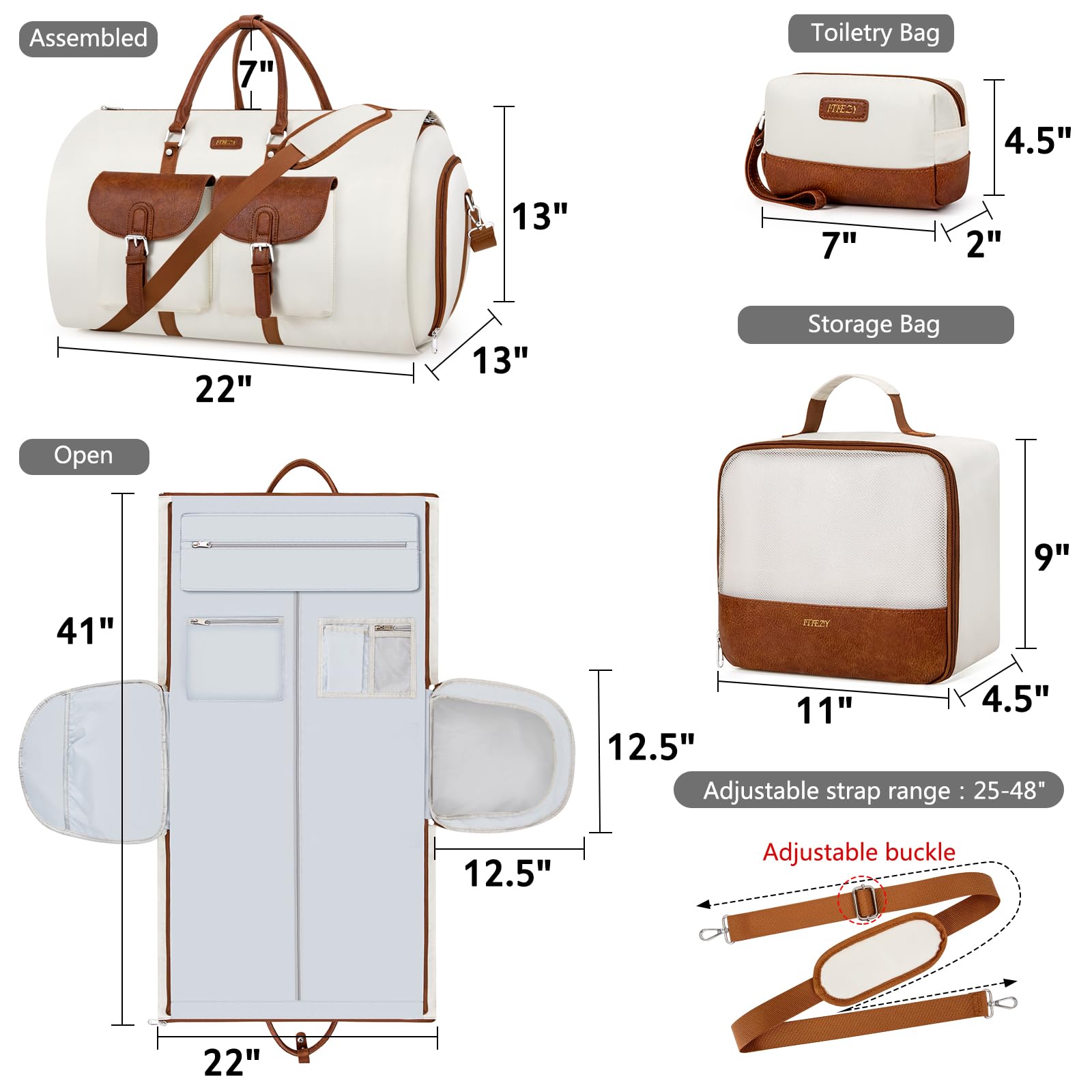 Convertible Travel Duffle Bag for Women & Men - Large Weekender Carry On Garment Bag with Shoe Pouch | 3-Piece Hanging Suitcase Set for Business Trips, Gym & Weekend Getaways