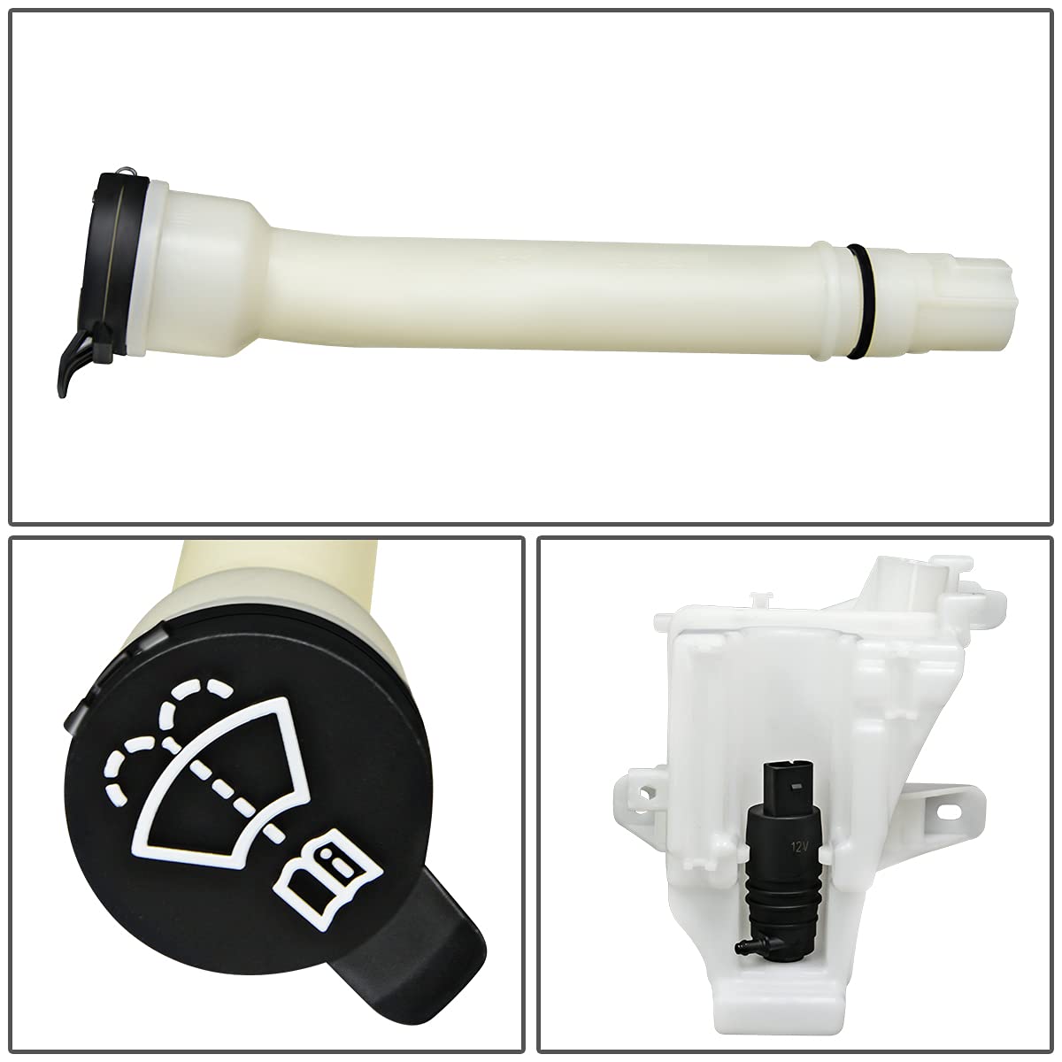 Auto Dynasty GM1288221 Car Windshield Washer Reservoir Tank with Cap, Filler Tube & Pump - Compatible with Chevrolet Sonic 2012-2016 (White) | Easy DIY Replacement for Leak Repair & Fluid Maintenance