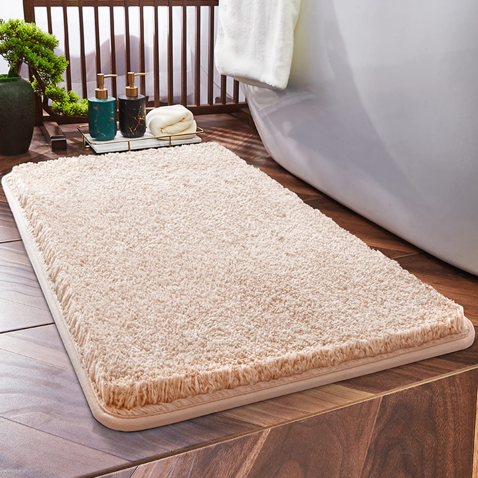 Non-Slip Bath Mat - Super Soft & Absorbent Shower Mat for Bathroom, 50x80cm - Machine Washable, Anti-Skid, Beige - Perfect for Tub, Shower, Living Room & Bathroom Safety