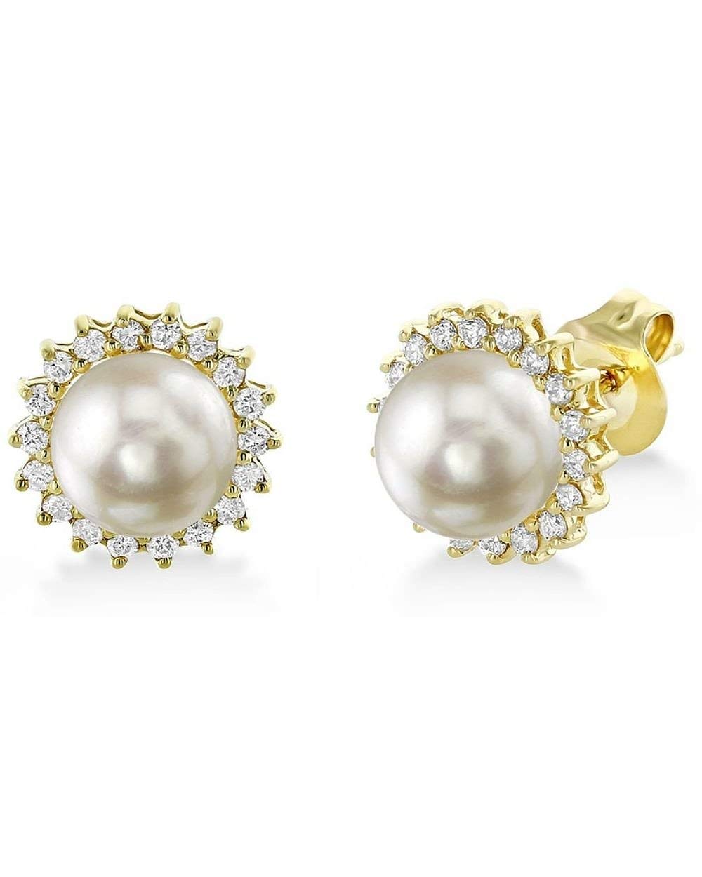 Japanese Akoya Cultured Pearl Earrings for Women - 14K Gold Tessie Pearl & Diamond Stud Earrings | Elegant Gift for Anniversary, Wedding & Special Occasions | THE PEARL SOURCE