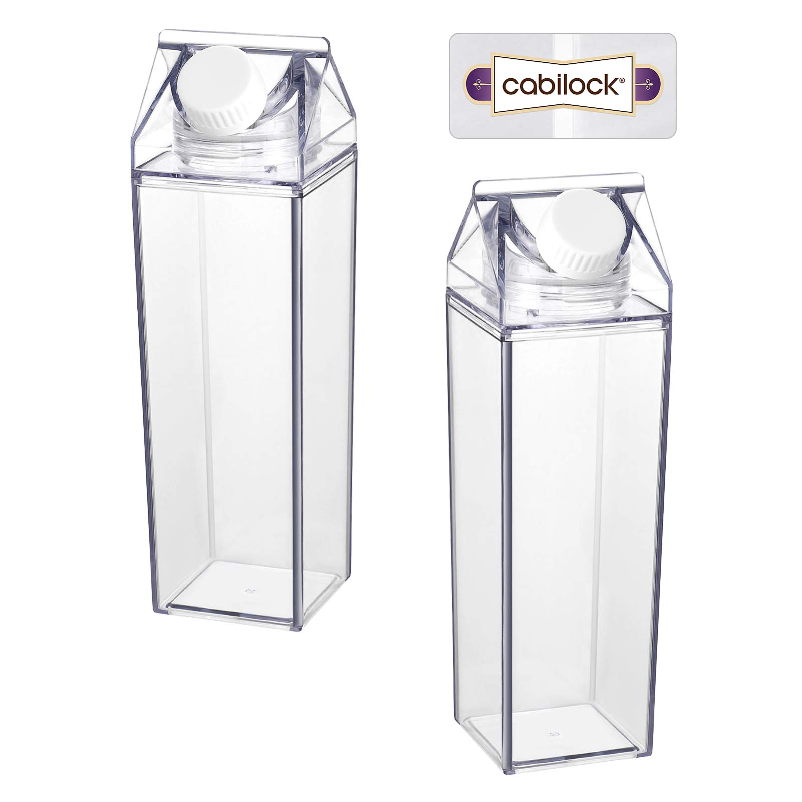 **Cabilock 2-Pack Aesthetic Clear Juice & Milk Containers with Lids - Leakproof Fridge Storage, Pitcher & Drinking Cup for Home, Office & Travel**