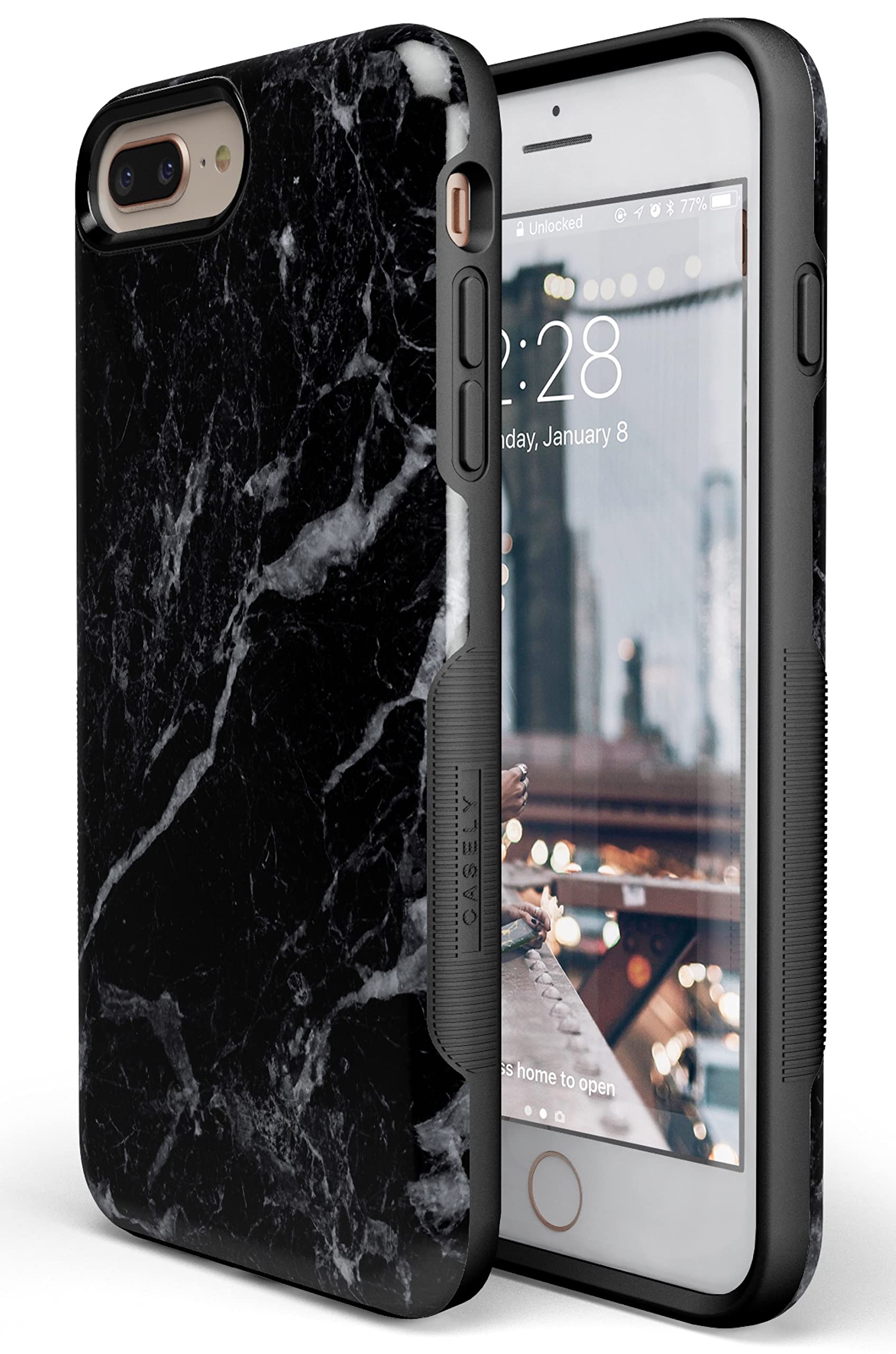 Casely iPhone 6/7/8 Plus Case - Premium Slim Black Marble Phone Cover | Protective Shockproof Case for iPhone 6 Plus 7 Plus 8 Plus | Perfect for Work, Travel & Everyday Use