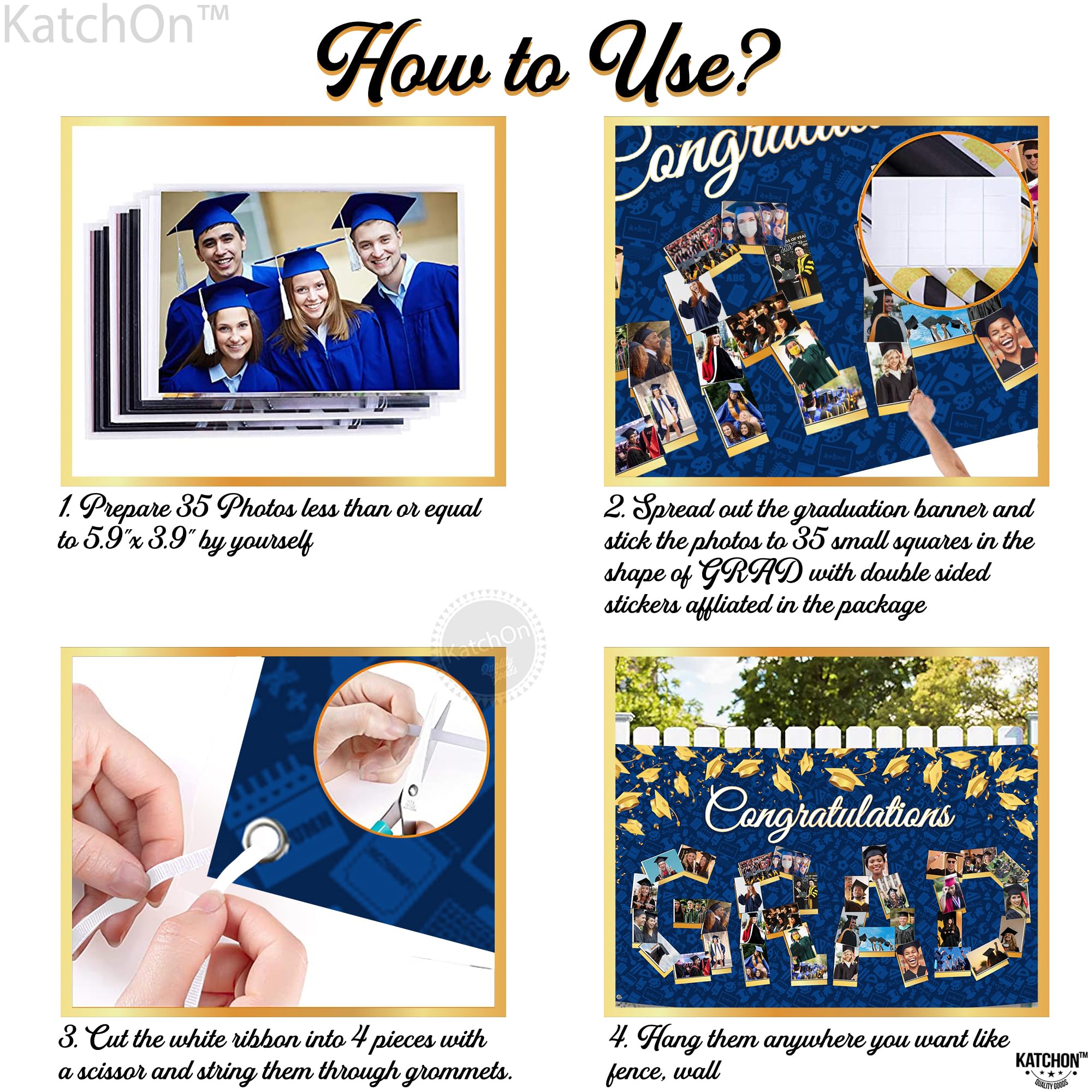 KatchOn Personalized Graduation Photo Banner 72x44 Inch - Class of 2025 Graduation Decorations | Blue Graduation Backdrop for Graduation Party, High School & College Ceremony Decor | Perfect for Graduation Photos, Party Decorations & Celebration Events