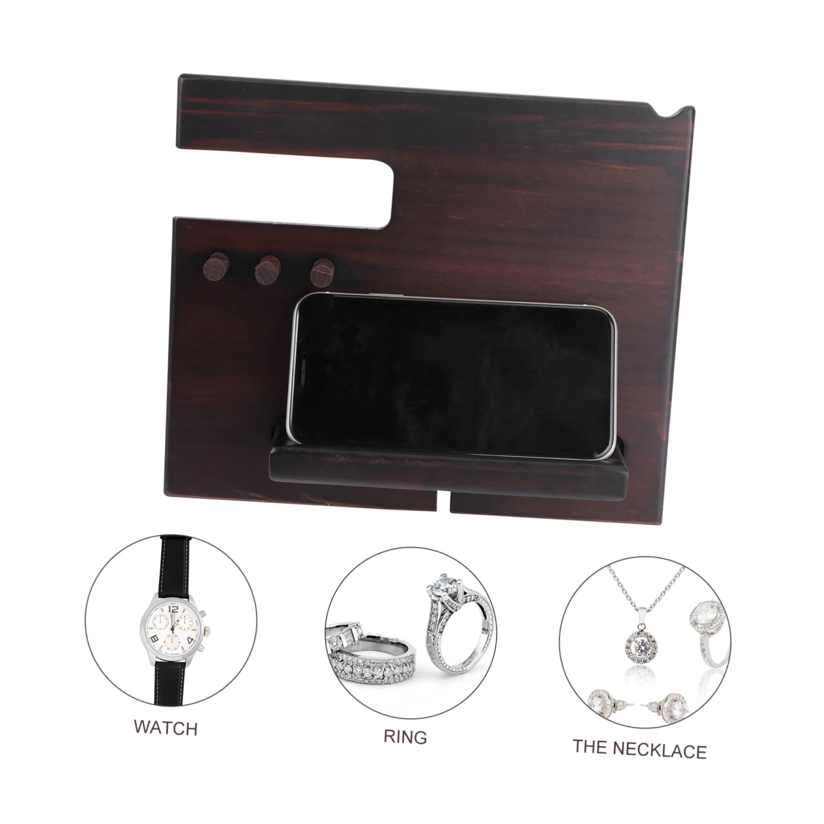 1PC Wooden Phone Stand for Nightstand & Desk - Multifunctional Mobile Phone Holder with Glasses Storage - Perfect for Bedroom, Office & Home Decor