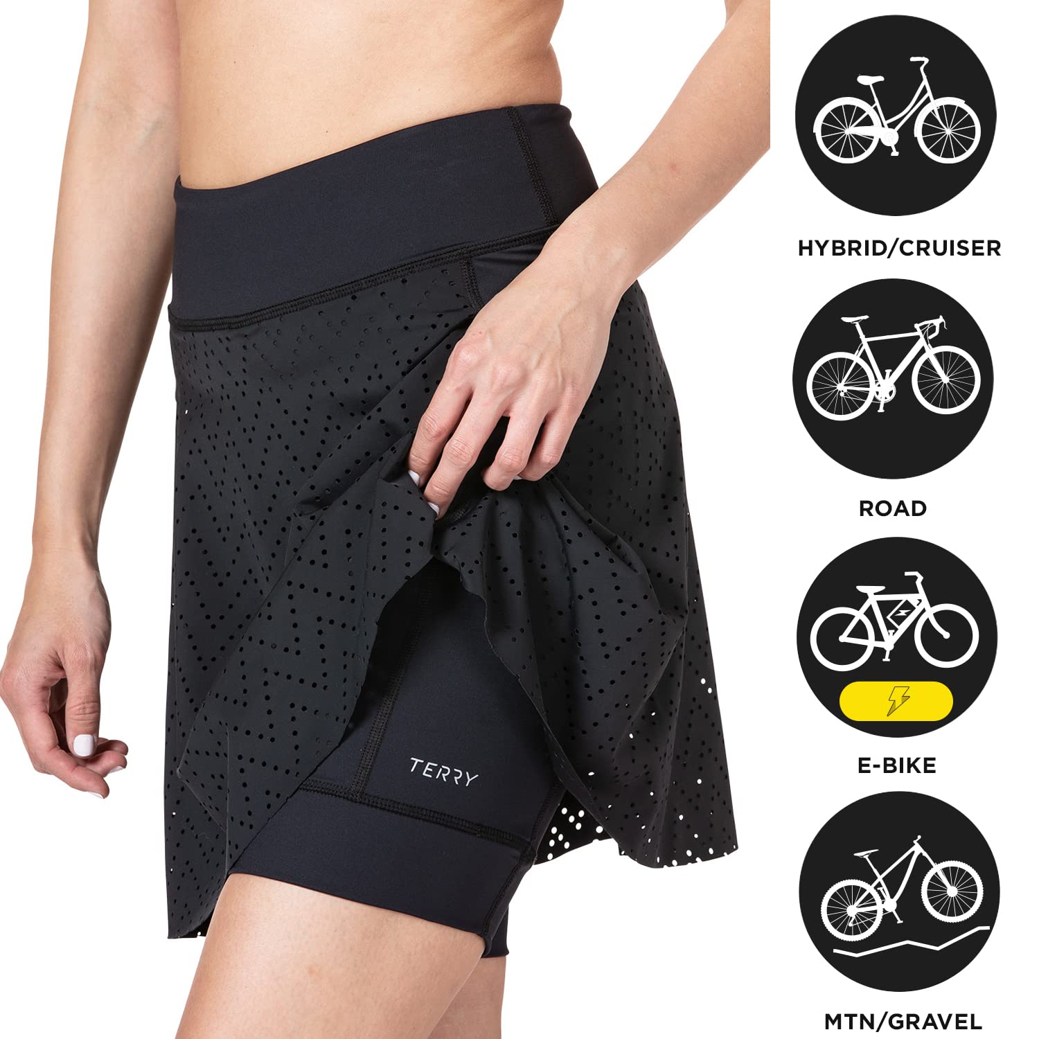 **Terry Rebel Bike Skort for Women – Breathable Perforated Performance Skirt with Built-in Padded Compression Shorts – Perfect for Cycling, Running & Outdoor Activities**