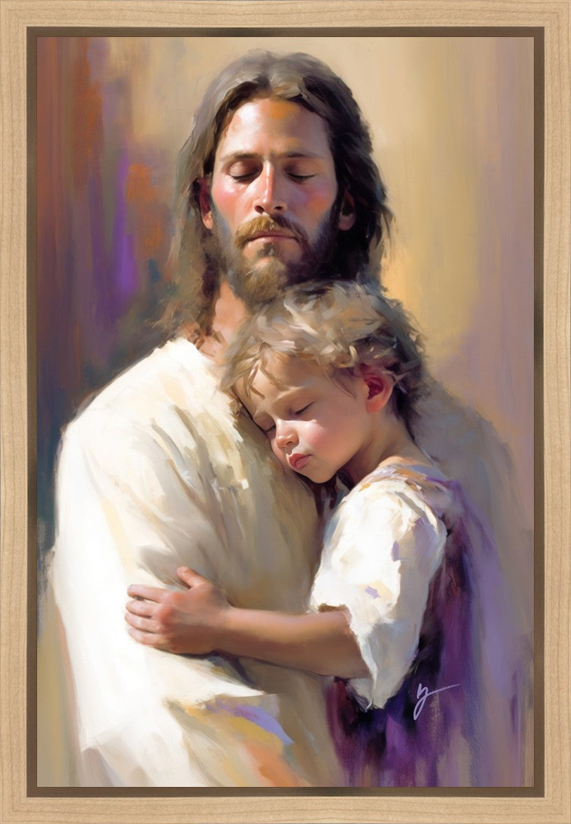 Safely in His Arms Gallery Wrap Canvas - Religious Wall Art for Home Decor, Church & Nursery - Inspirational Christian Gift for Weddings, Baptisms & Baby Showers