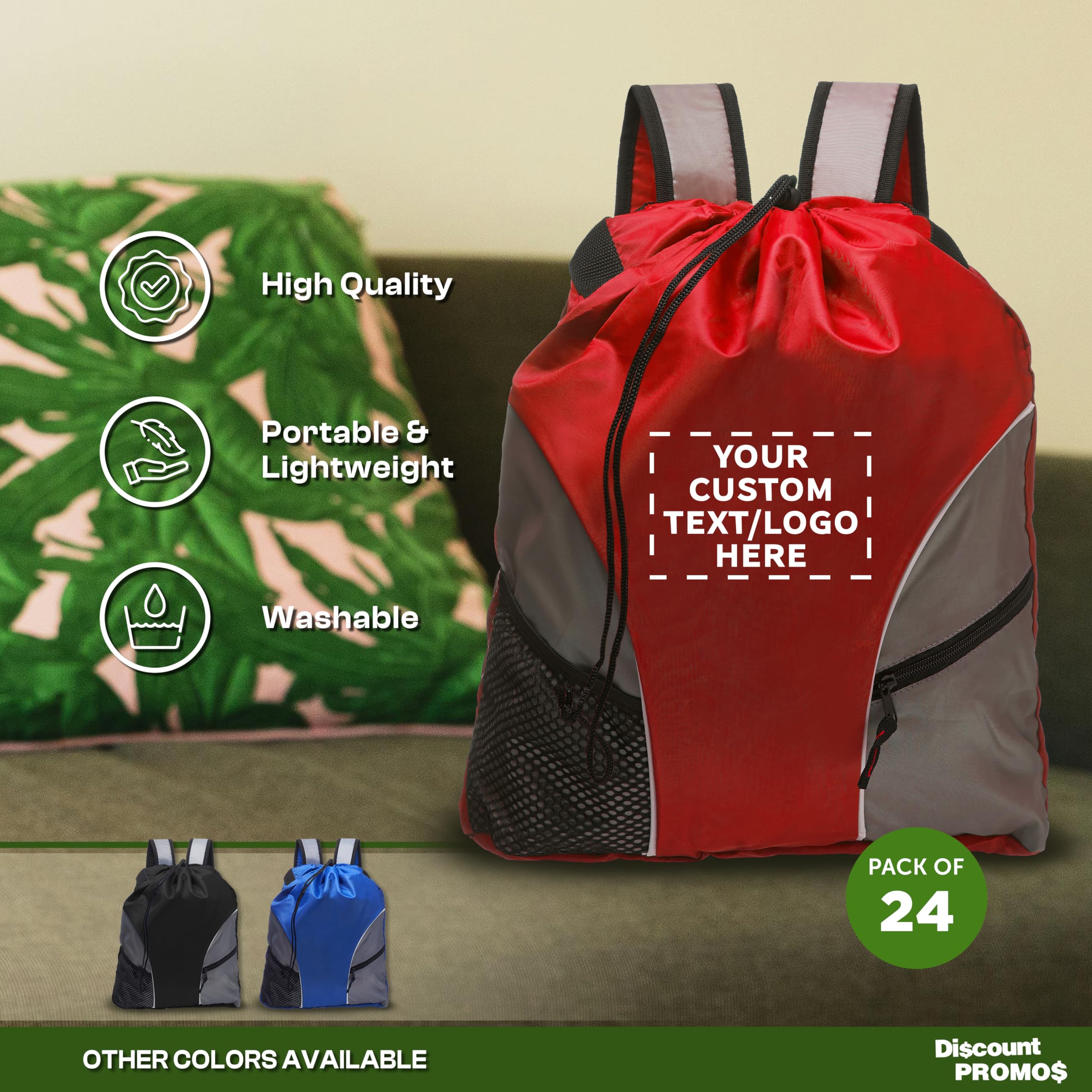 Custom Sporter Drawstring Backpacks - Set of 24 Personalized Bulk Pack | Lightweight Cinch Bag, Gym Sack & Travel Backpack | Unisex Compact Backpack in Red - Perfect for Sports, Travel & School Activities