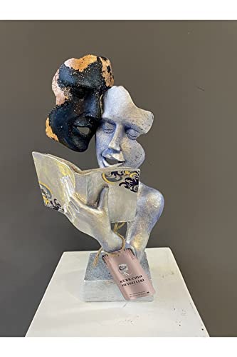 Double Mask Trinket Reading Book Statue - Unique Home & Office Decor Sculpture, Perfect Housewarming Gift for Book Lovers - Ideal for Bookshelf, Study Room or Library Decor