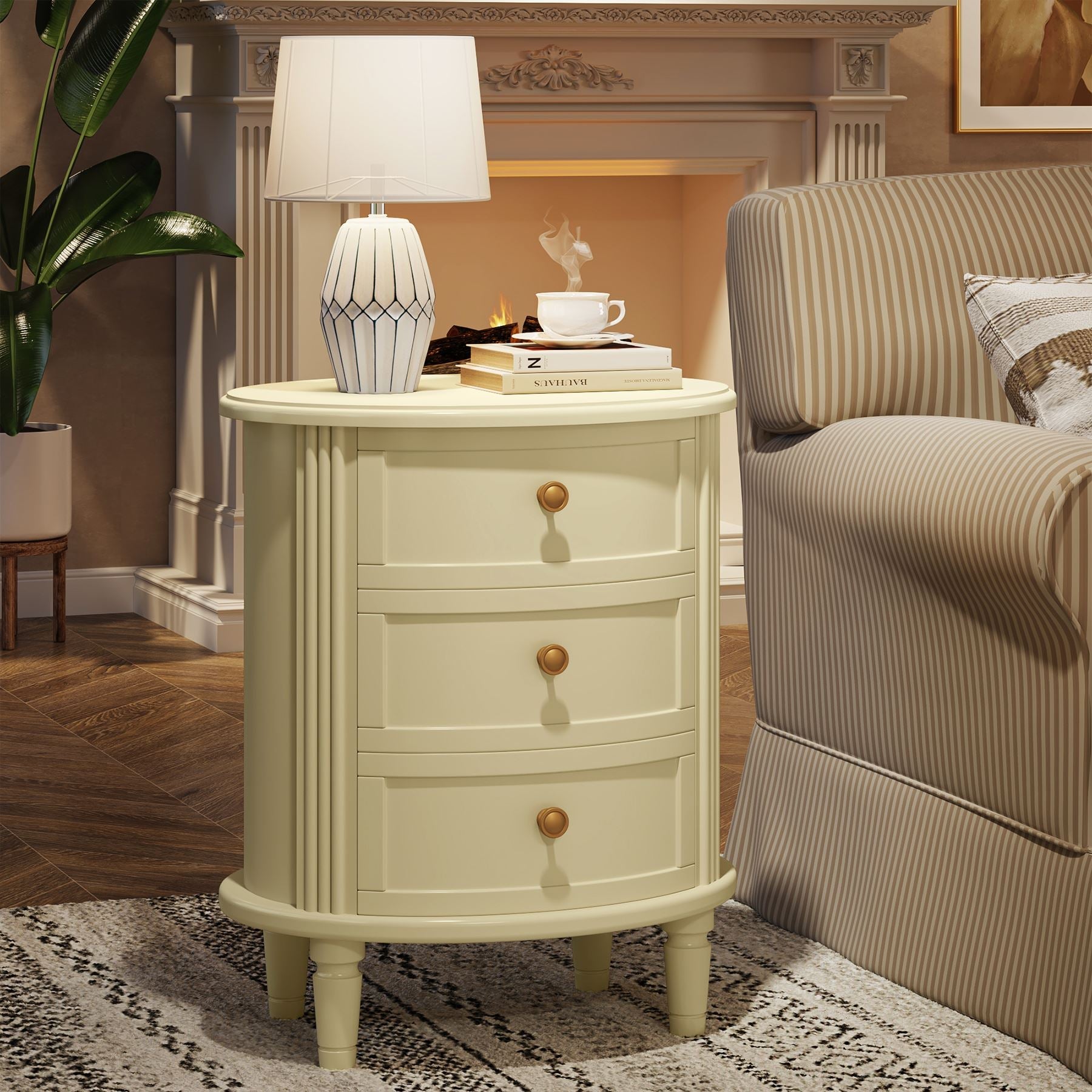Solid Wood Nightstand with 3 Drawers - Sturdy Bedside Table with Wooden Legs for Bedroom, Living Room or Office Storage